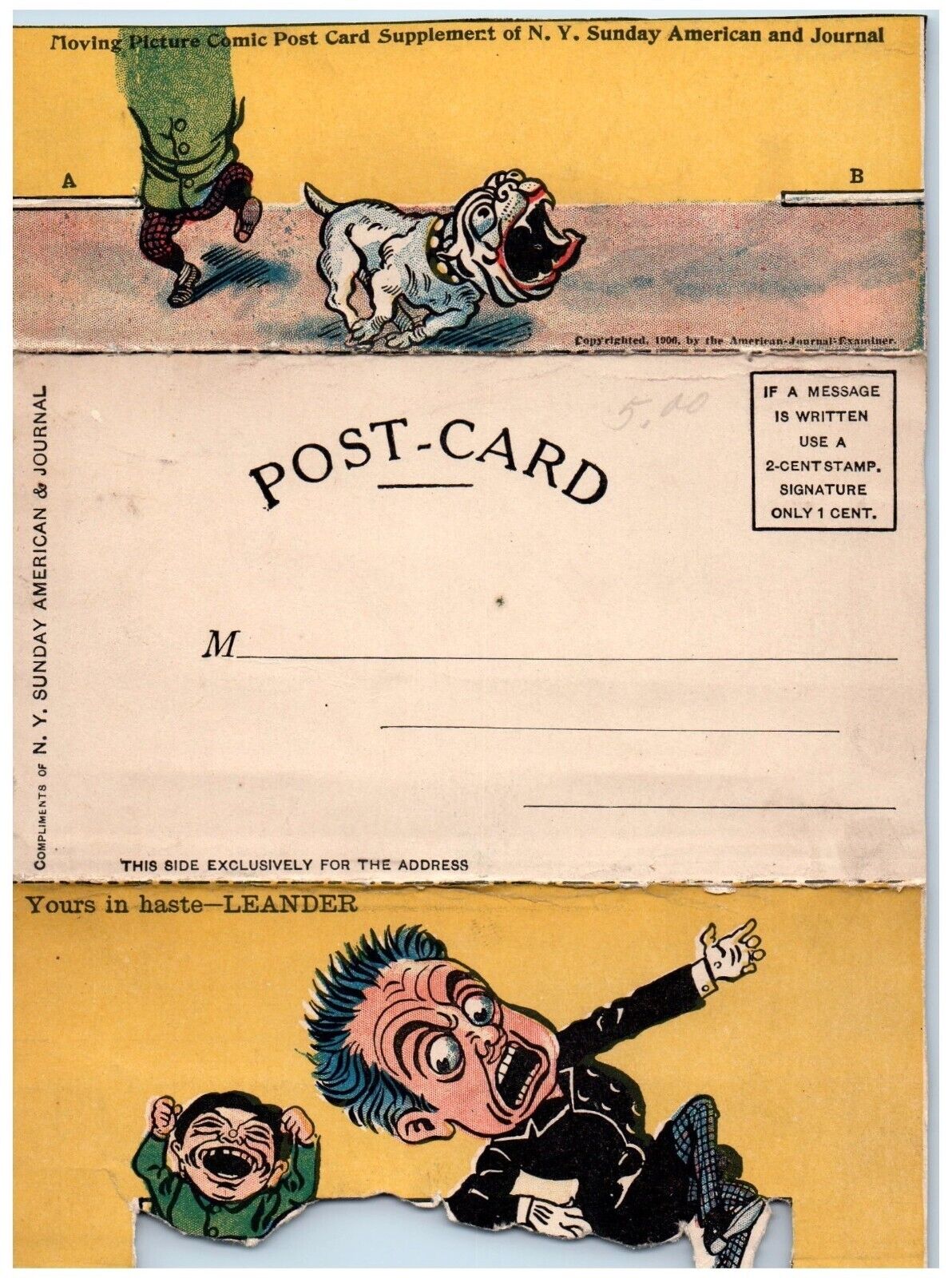 Humor Comic Postcard American Journal Yours In Haste Leander Dog c905 Antique