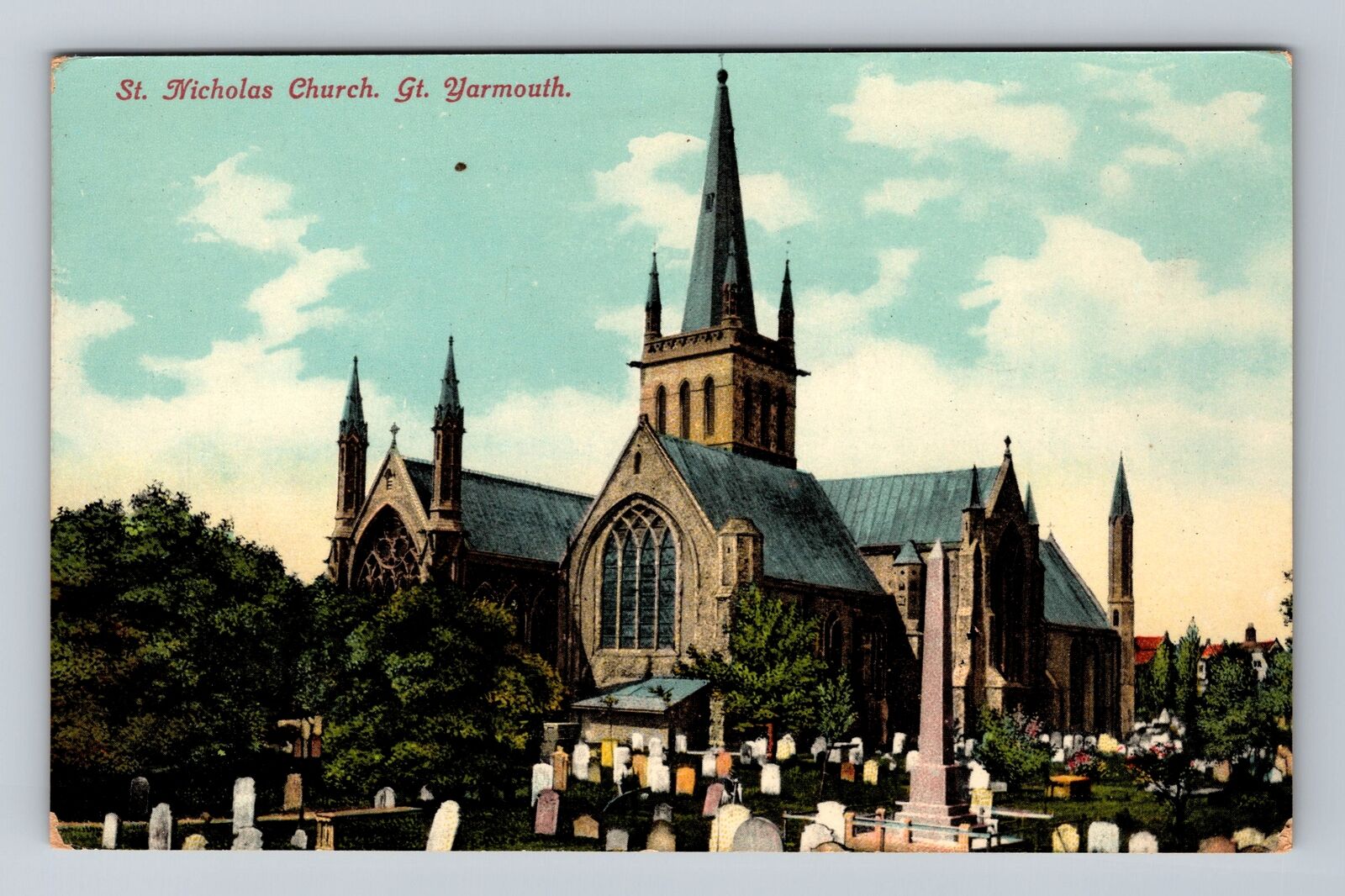 Yarmouth England, St. Nicholas Church, Cemetery, Antique Vintage c1918 Postcard