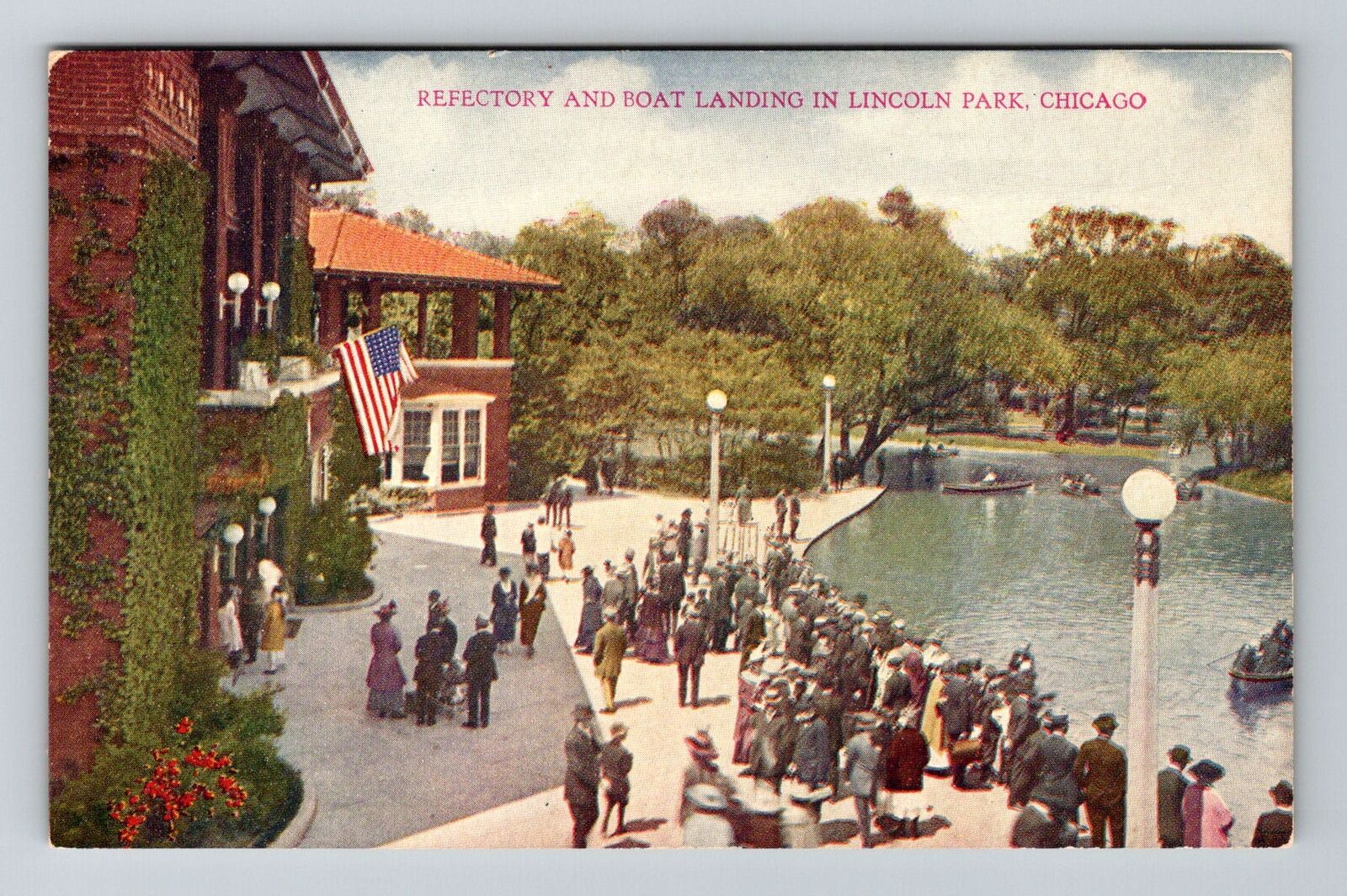 Chicago IL-Illinois, Lincoln Park Refectory and Boat Landing, Vintage Postcard