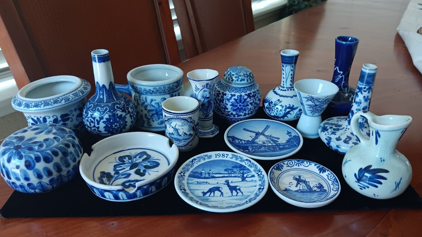 Vintage Mixed Lot of 18 pc Blue Delft Style Ceramic Plates, Cups Vases Etc.
