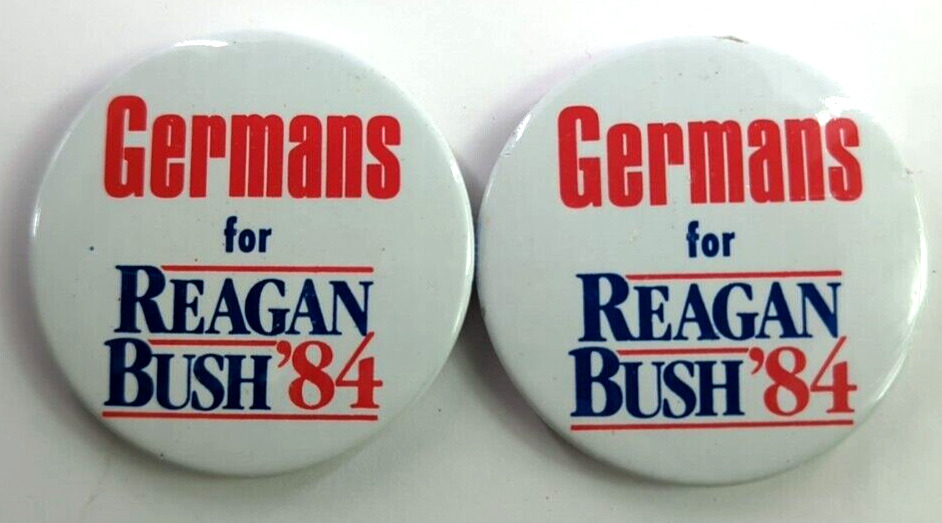 Lot of 2 Rare: GERMANS for REAGAN BUSH ‘84 Vintage Political Pin back Button
