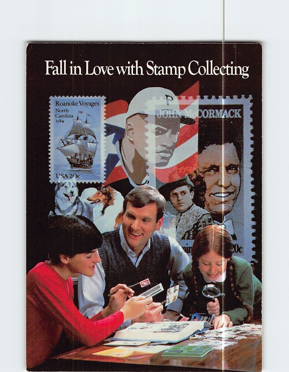 Postcard Fall in Love with Stamp Collecting