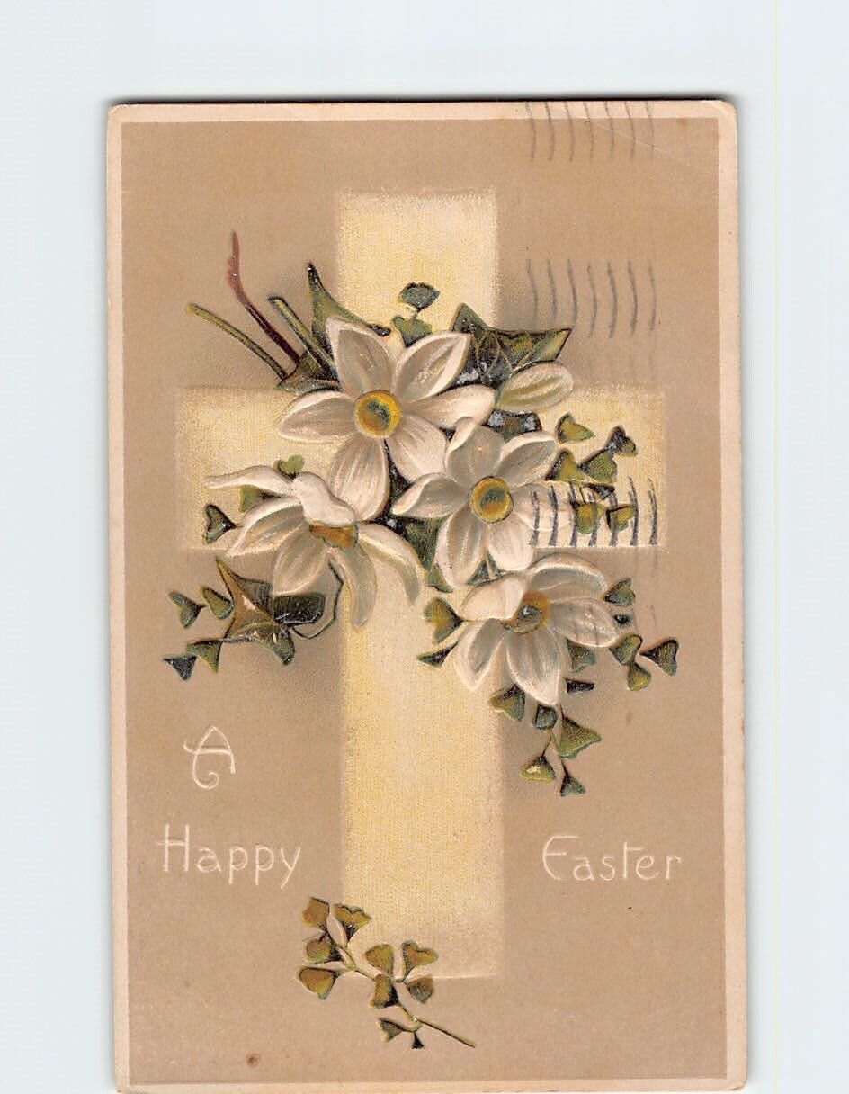 Postcard A Happy Easter Flower Art Print Embossed Card