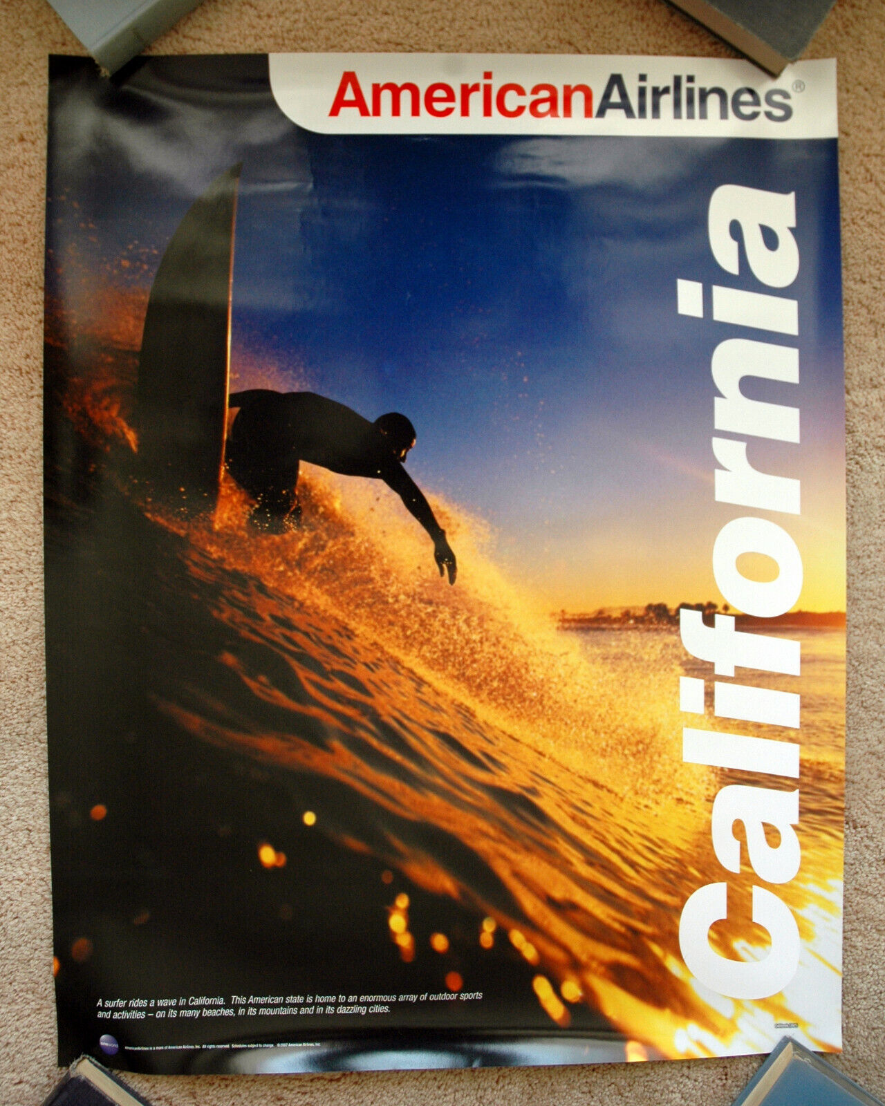 Original 2007 AMERICAN AIRLINE CALIFORNIA Travel Poster railway Surfing surf art
