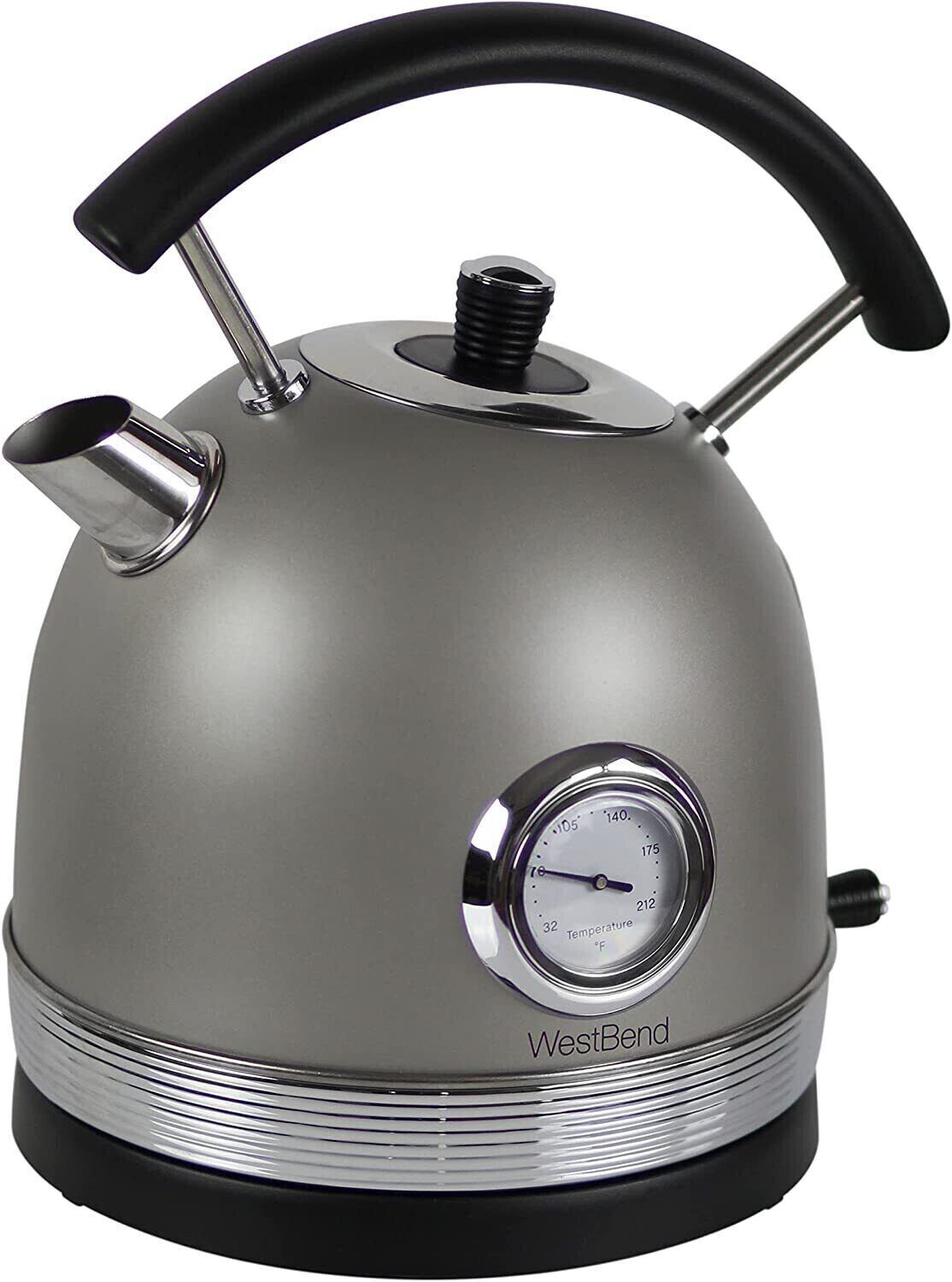 West Bend Retro Style Gray Electric Kettle 1.7 Liter 1500W Auto Shut Off