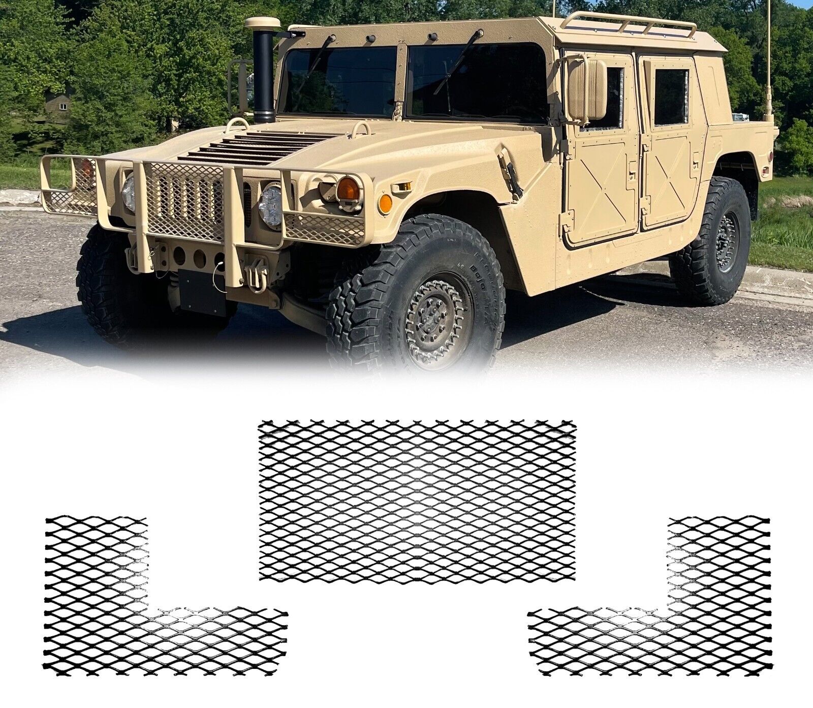 Luverne Brush Guard 3pc Steel Mesh Screen, fits Military HUMVEE M998 Hummer