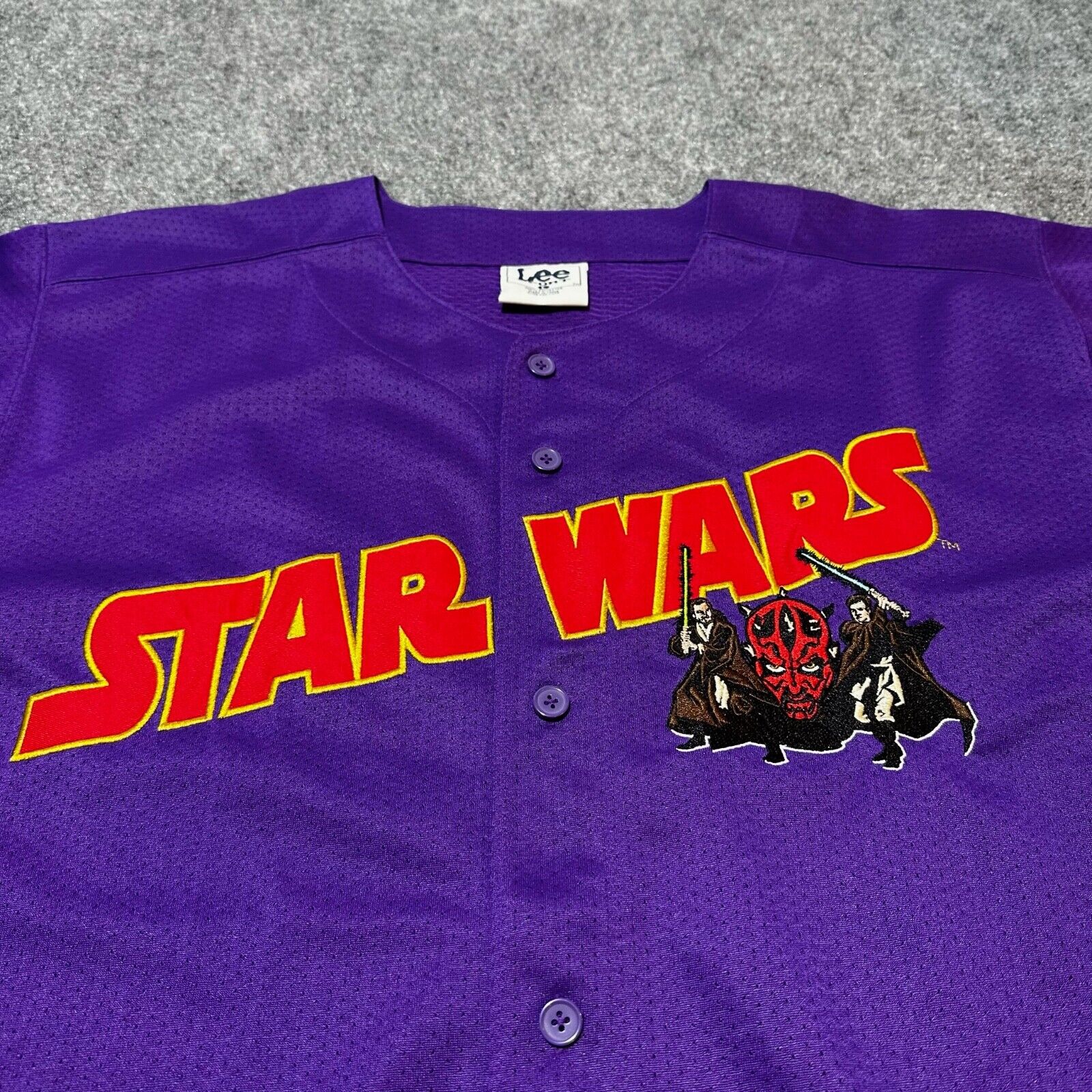 Vintage Star Wars Jersey Men Large Purple Embroidered Darth Maul Lee Sport NEW