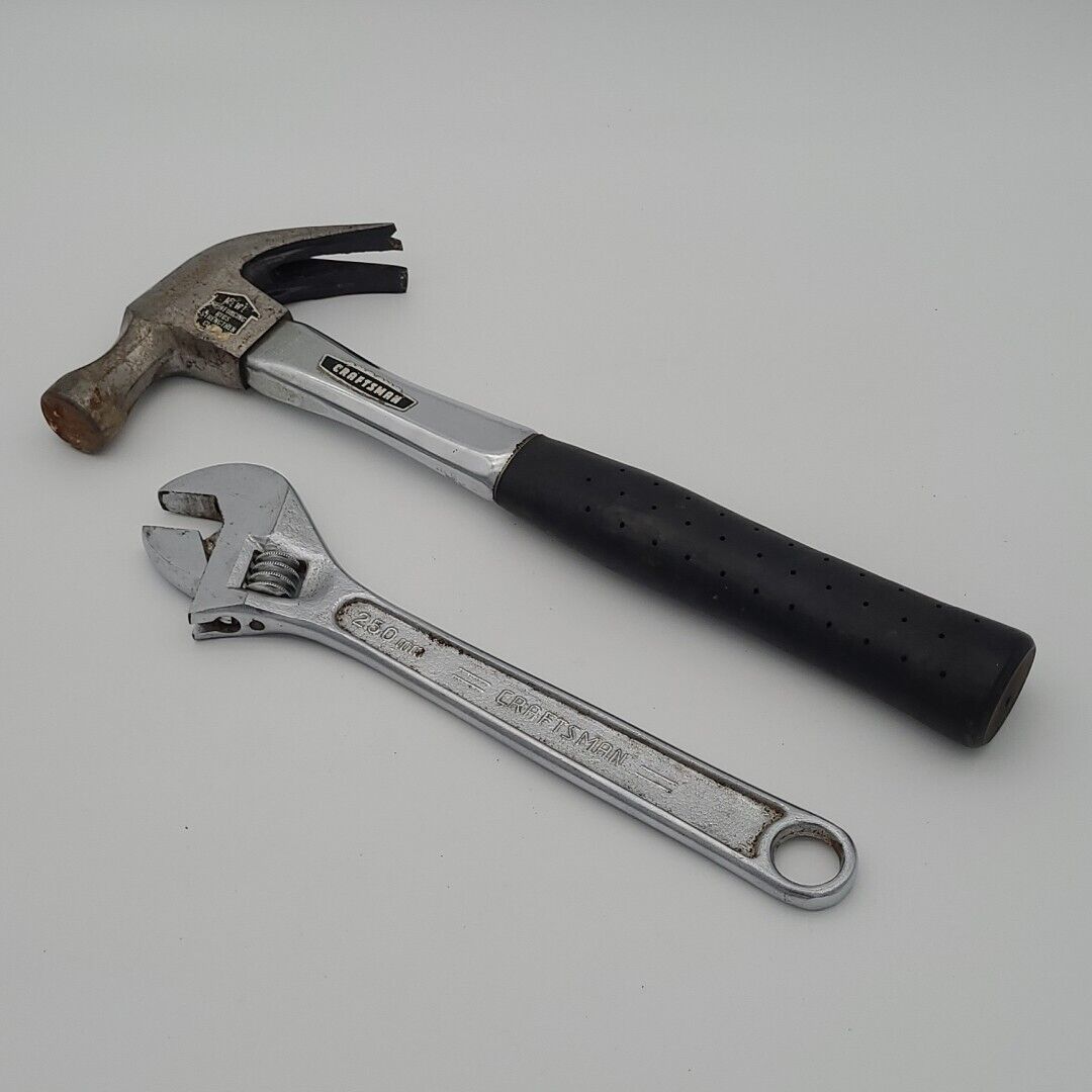 Sears Craftsman Lot - 16oz Curved Claw Hammer #3836 & 250mm Adj Wrench #44604