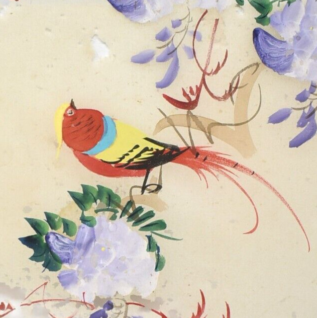 Vintage 1920s Hand Painted Bird Flower Fan