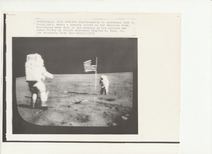 Historic Vintage 1972 1st Photo John Young Jumping Flag Salute NASA Apollo Moon
