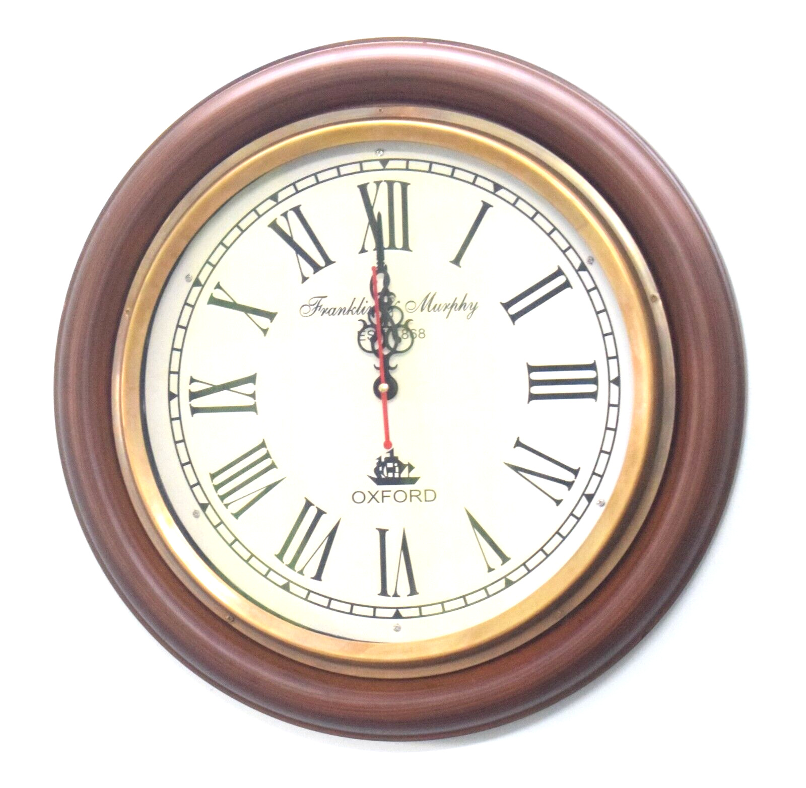 Wall Clock Handmade 16\'\' Nautical Antique Style Vintage Brass Ring Wooden Clock