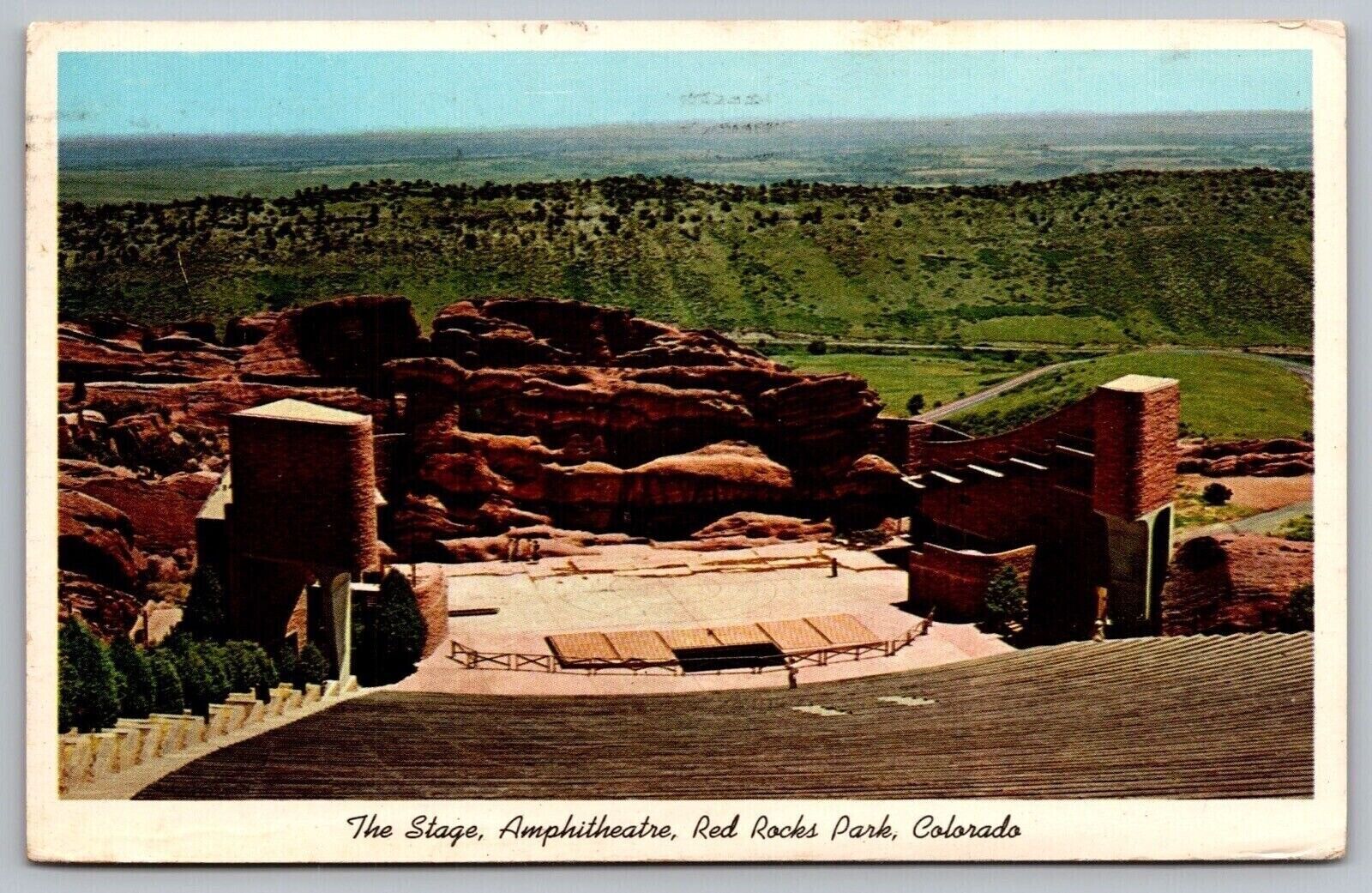 Stage Auditorium Red Rocks Park Colorado Birds Eye View Valley Vintage Postcard