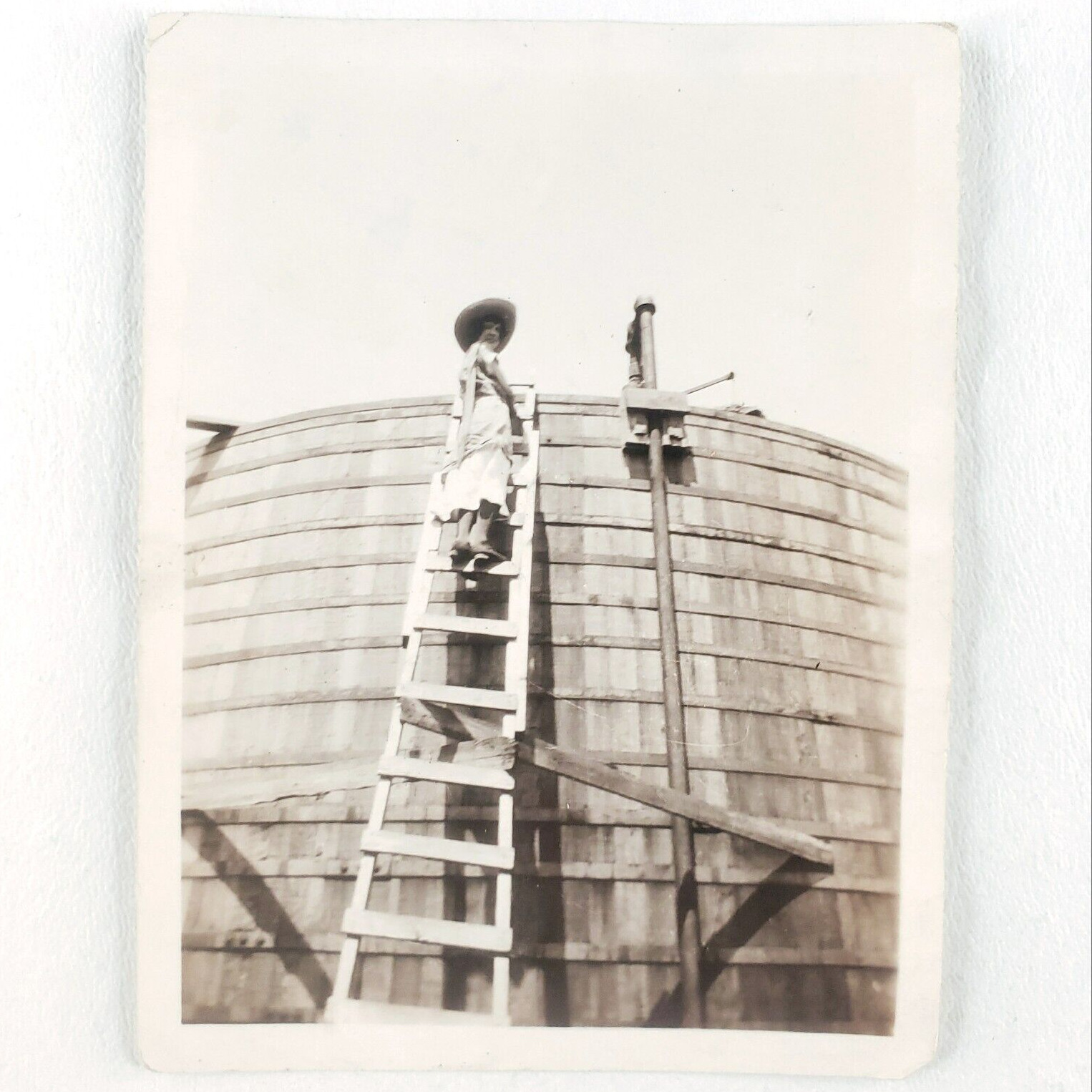 Woman Climbing Oil Tank Photo 1920s Burbank Field Webb City Oklahoma A1907