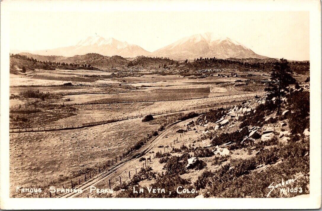 RARE RPPC La Veta, Colorado CO Spanish Peaks Real Photo Postcard Vintage 