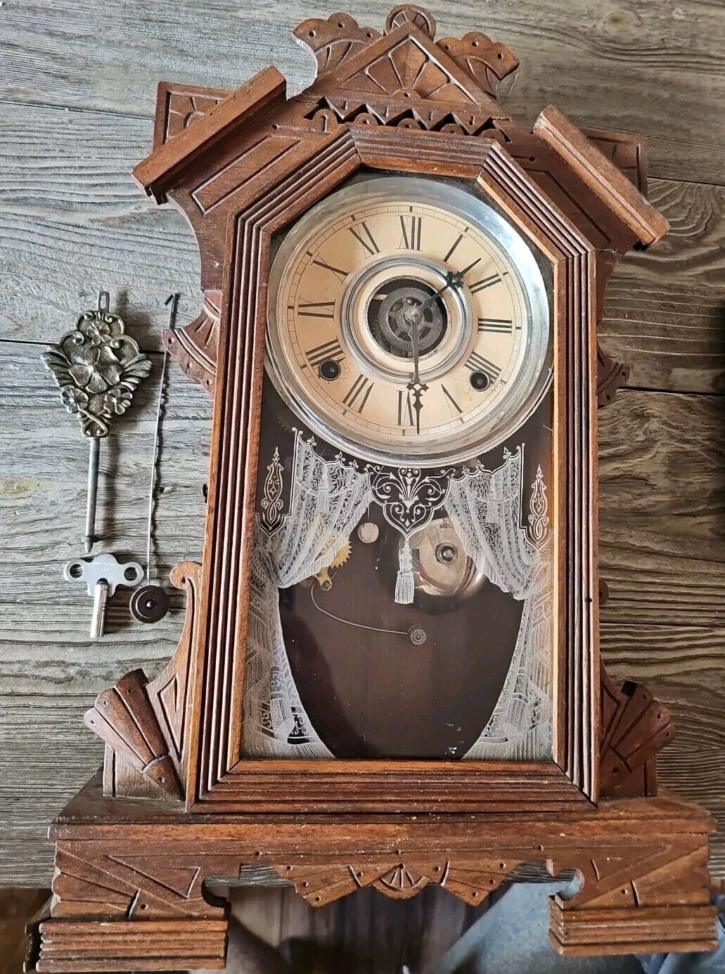 Antique Gilbert Co Wooden Mechanical Kitchen Mantle Table Clock 19