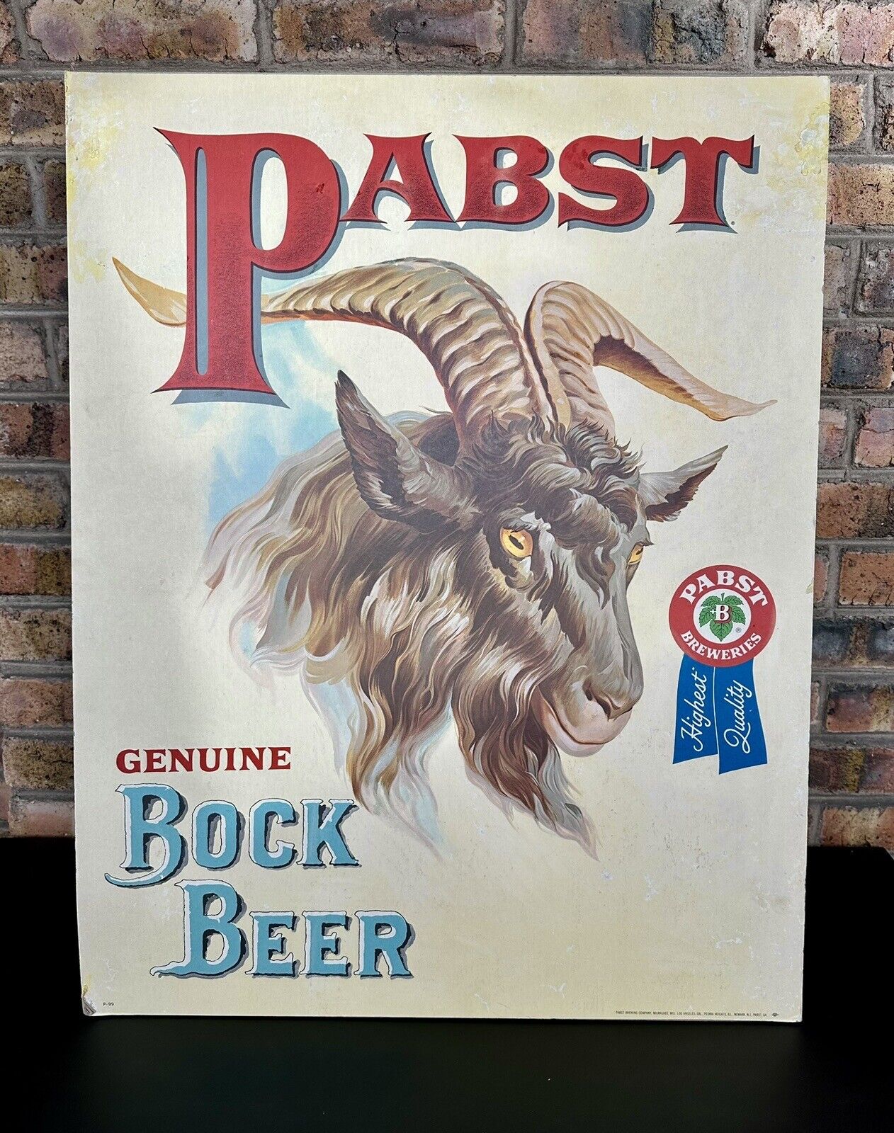Vtg Pabst Genuine Bock Beer Ram 22” X 30” Cardboard Easelback Advertising Sign