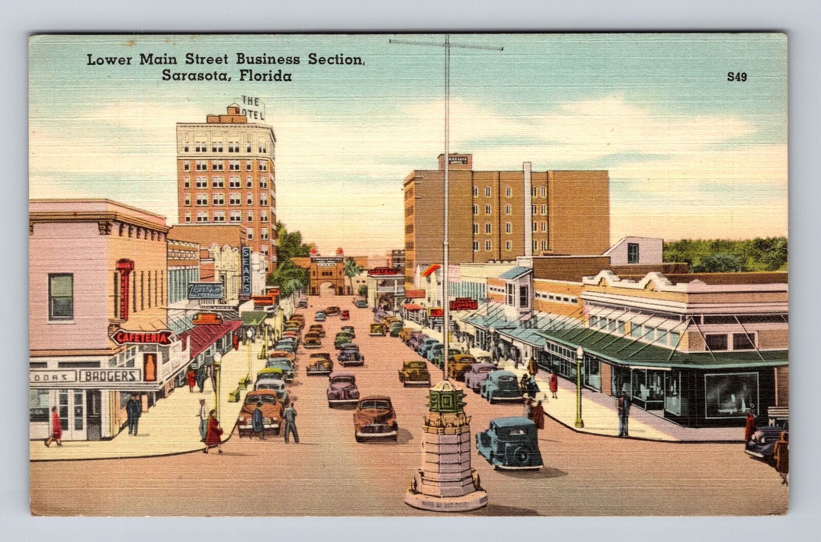 Sarasota FL-Florida, Lower Main Street Business Section Vintage Postcard