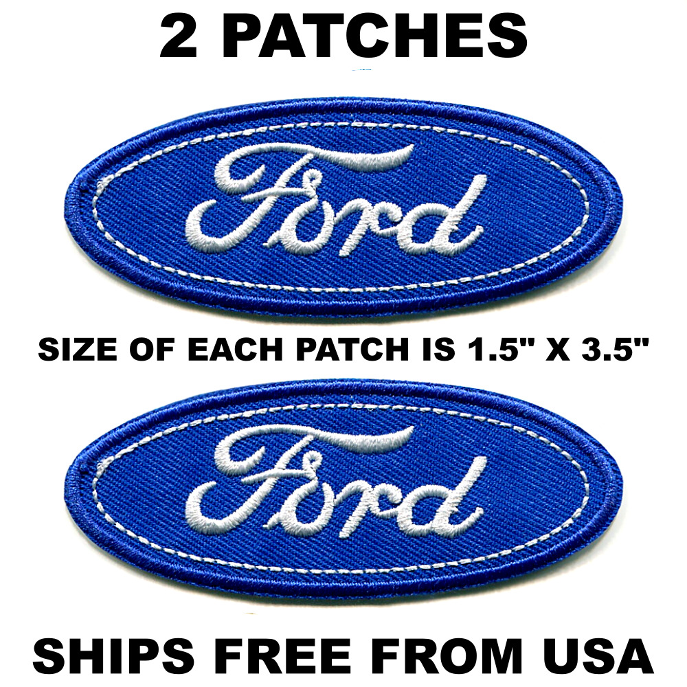Ford Motor Car Automotive Patch BLUE & WHITE Embroidered Iron-On Sew-On Set of 2