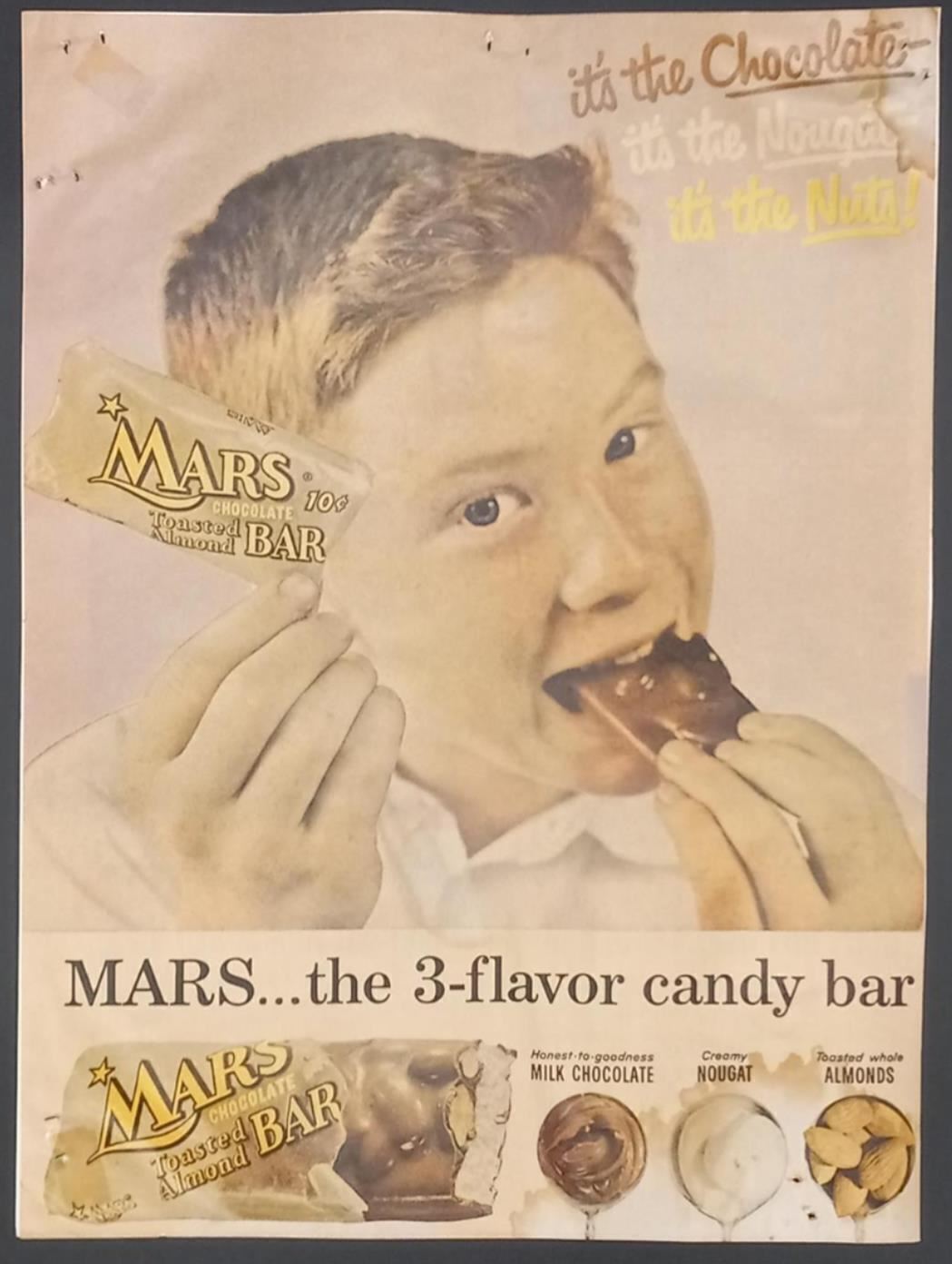 c1950 MARS THE 3-FLAVOR CANDY BAR PRINT AD VINTAGE ADVERTISMENT OS1