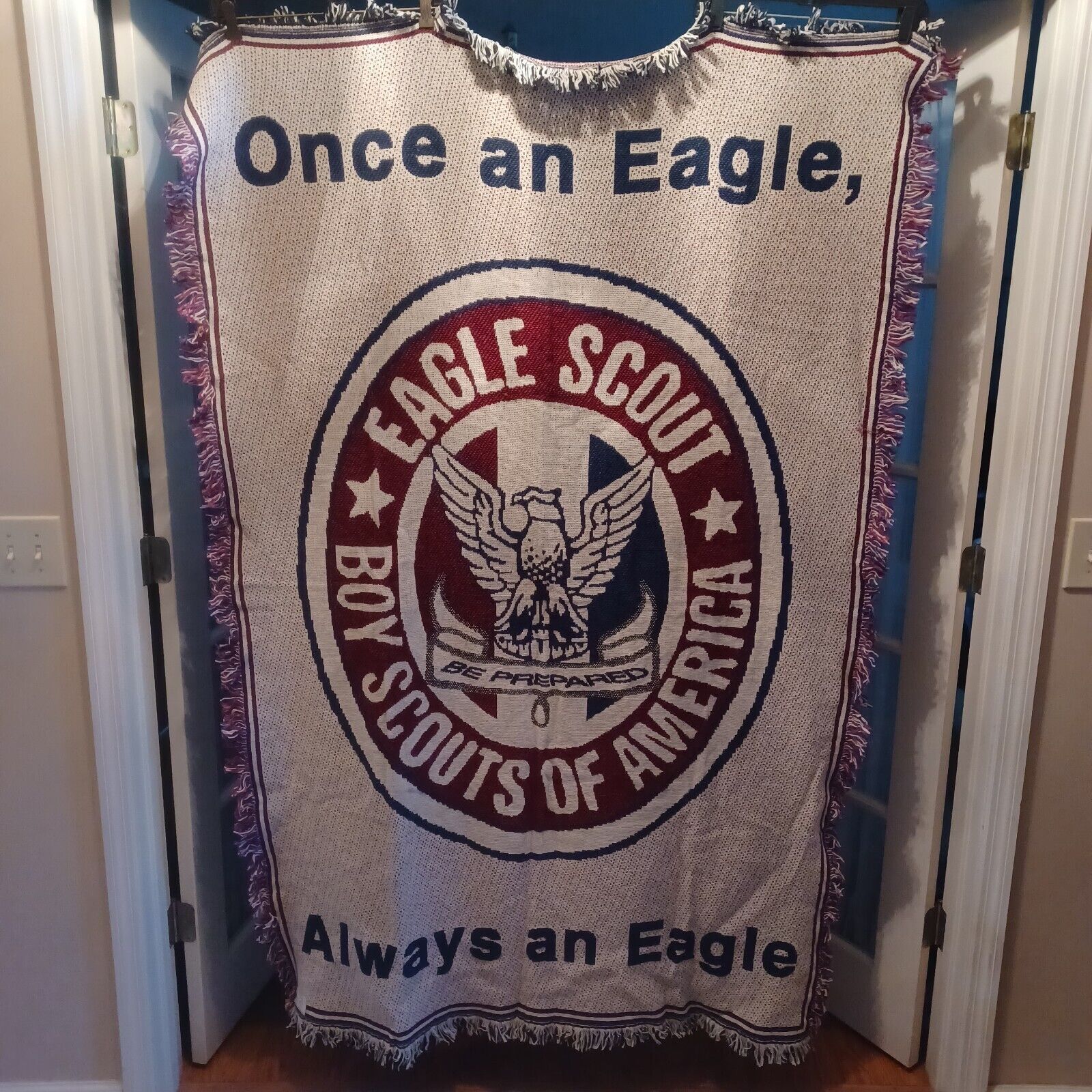 Vintage Boy Scouts Of America BSA Eagle Scout Throw Blanket Tapestry Made In USA