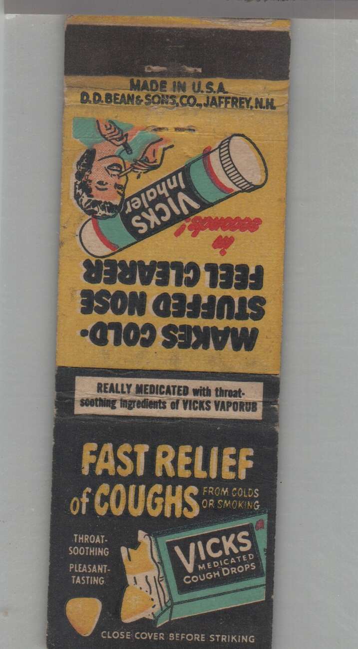 Matchbook Cover - HBA Vicks For Fast Relief of Coughs