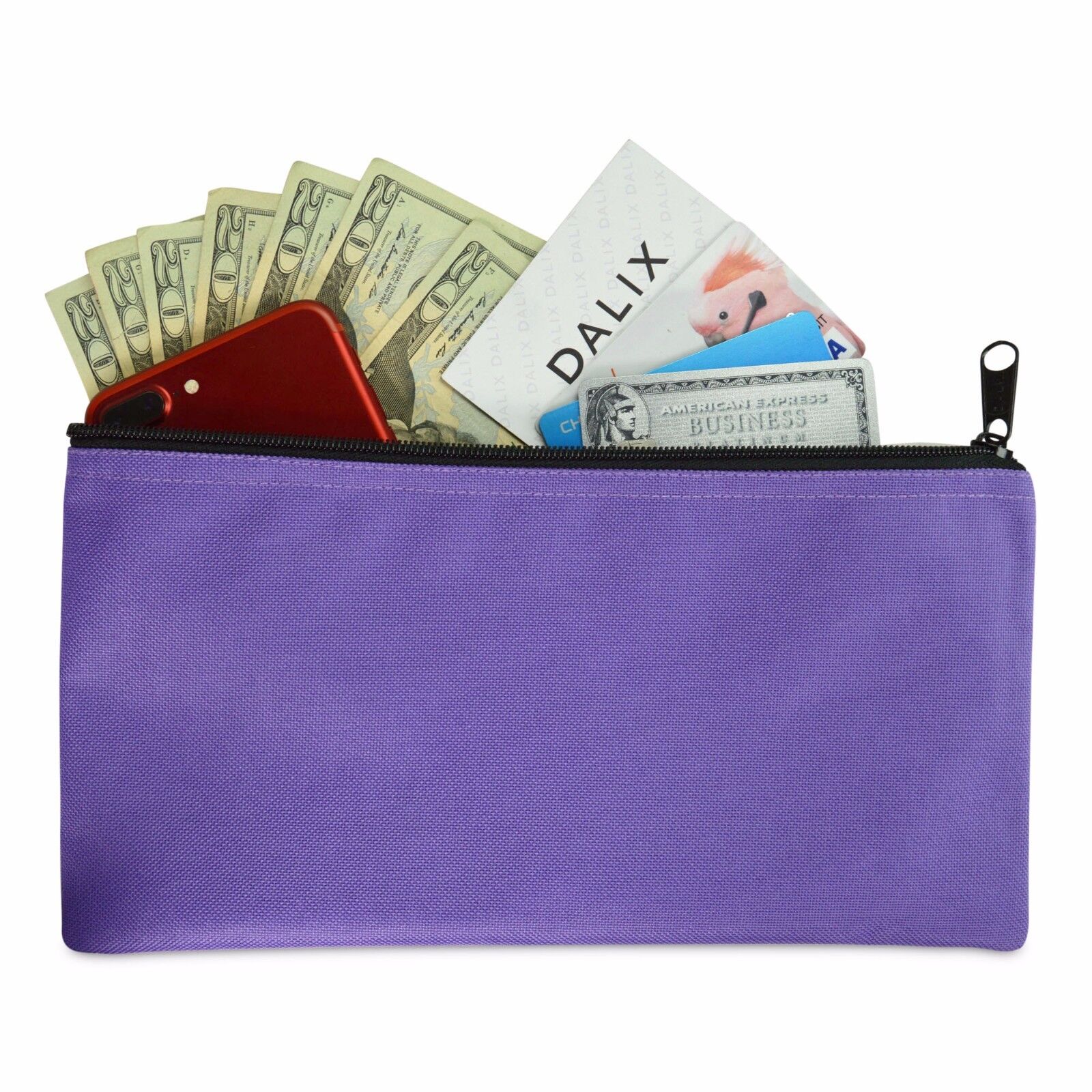DALIX Zipper Money Bank Bag Pencil Pouch Makeup Travel Accessories Holder Purple