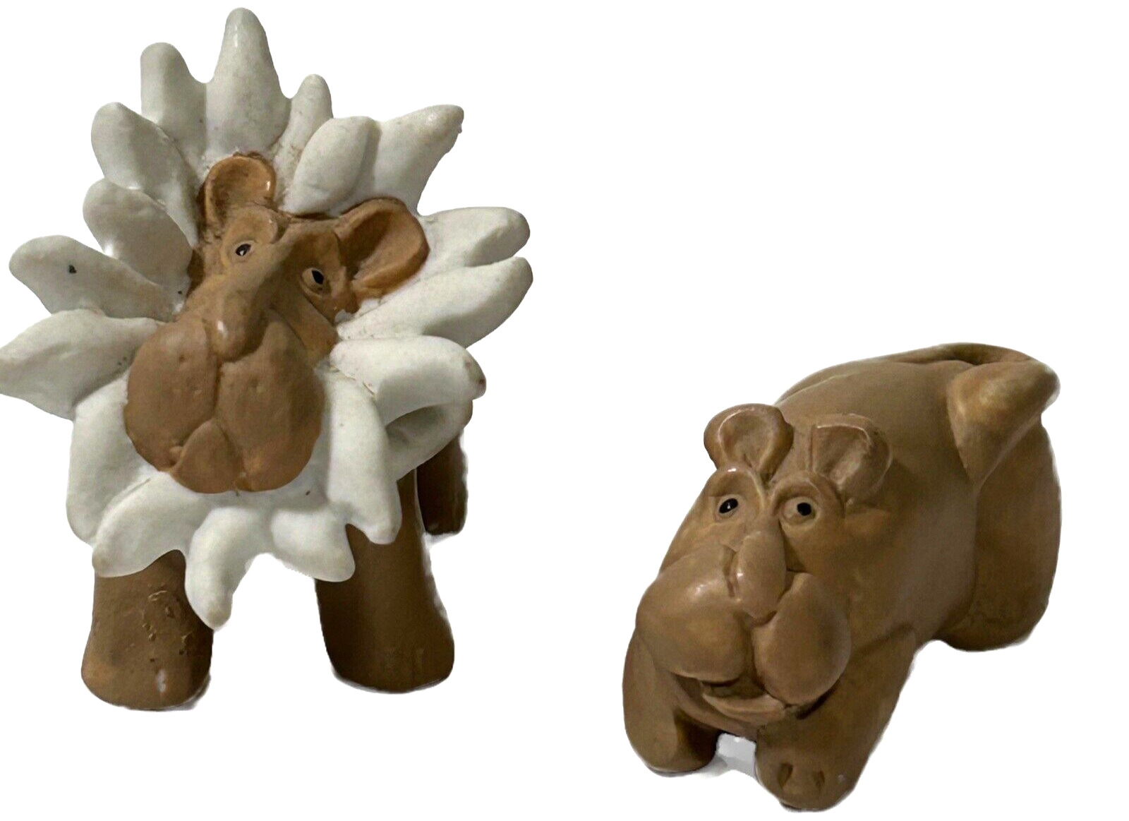 Vintage Miniature Lion Lioness Figurines Ceramic Looks Like Clay