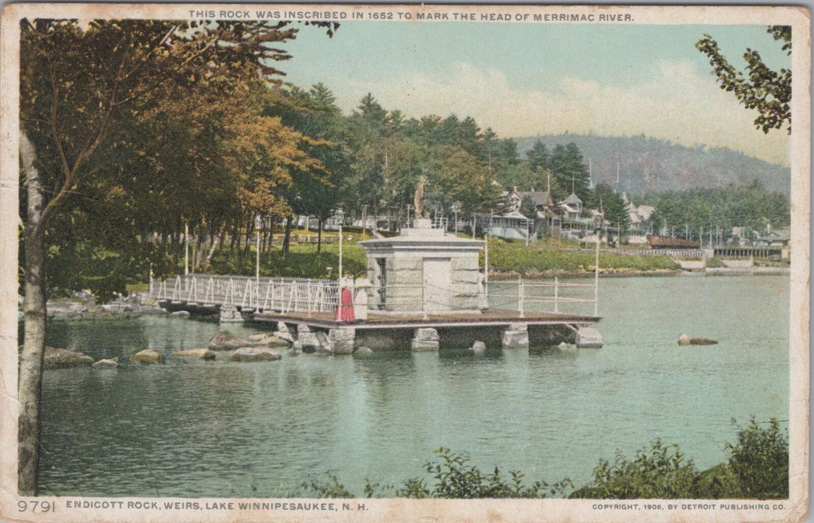 Endicott Rock, Weirs, Lake Winnipesaukee, New Hampshire 1909 RPO PM Postcard