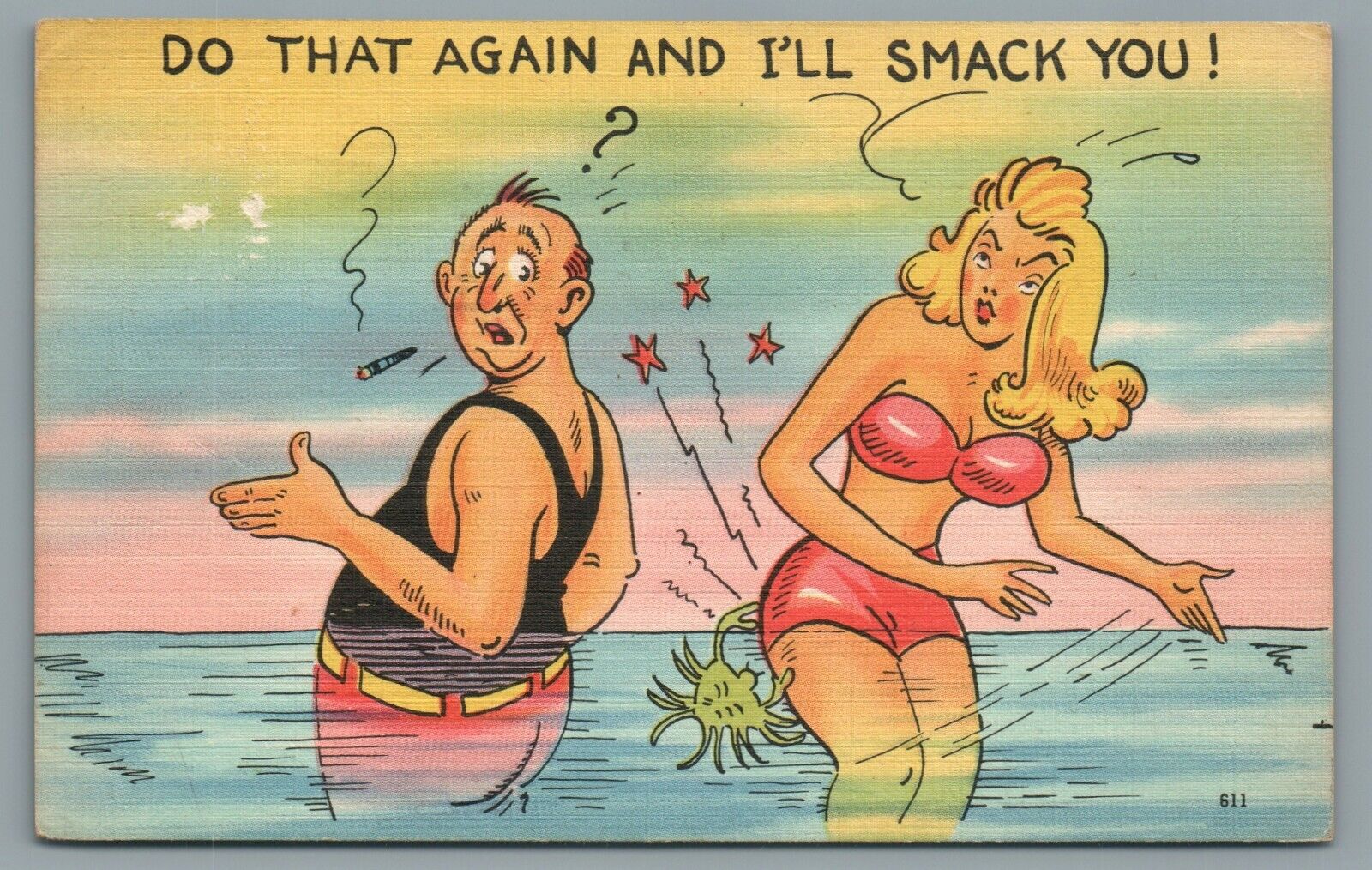 Do That Again And I\'ll Smack You Humor Comic Linen Postcard Posted 1949