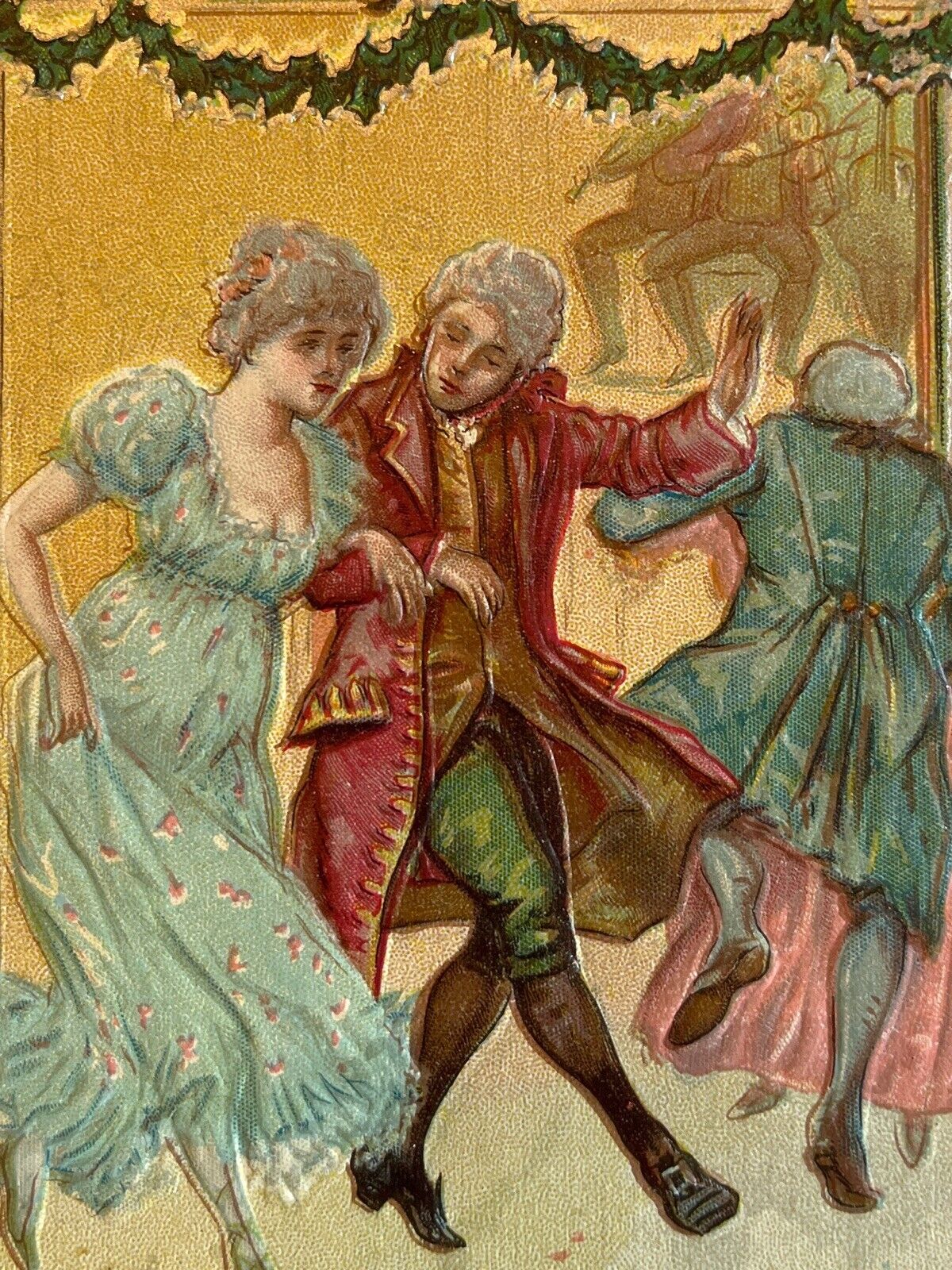 Antique 1909 Posted Ephemera Postcard New Year Card Series No 1 Edwardian Dance