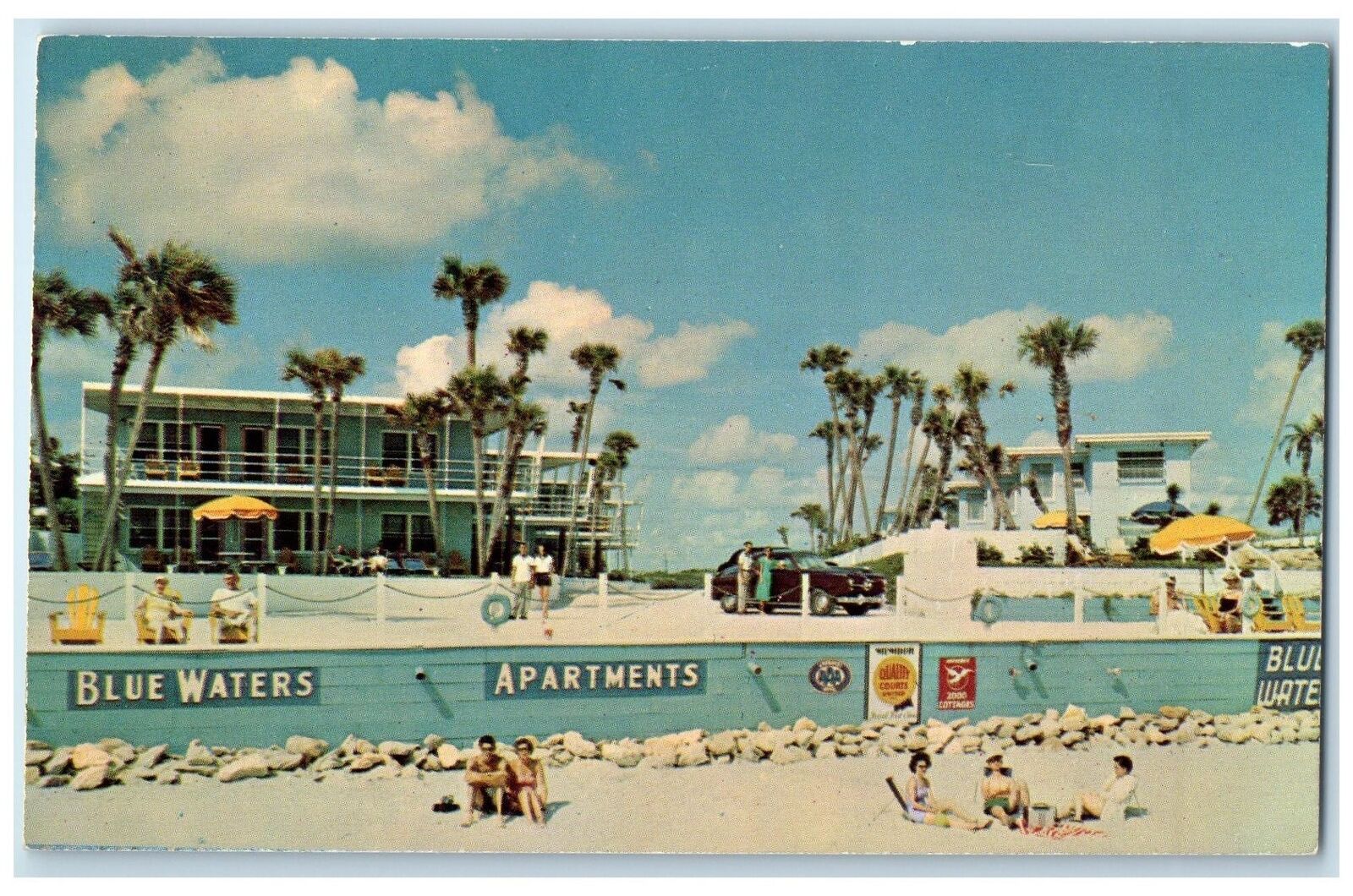 c1950's Blue Waters Apartments Hotel & Restaurant Daytona Beach Florida Postcard