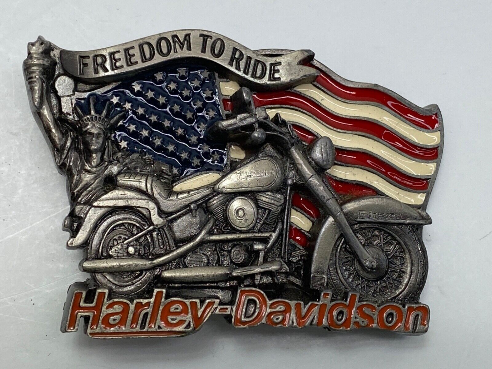 HARLEY DAVIDSON VINTAGE 1991 freedom to ride American flag BELT BUCKLE motorcycl