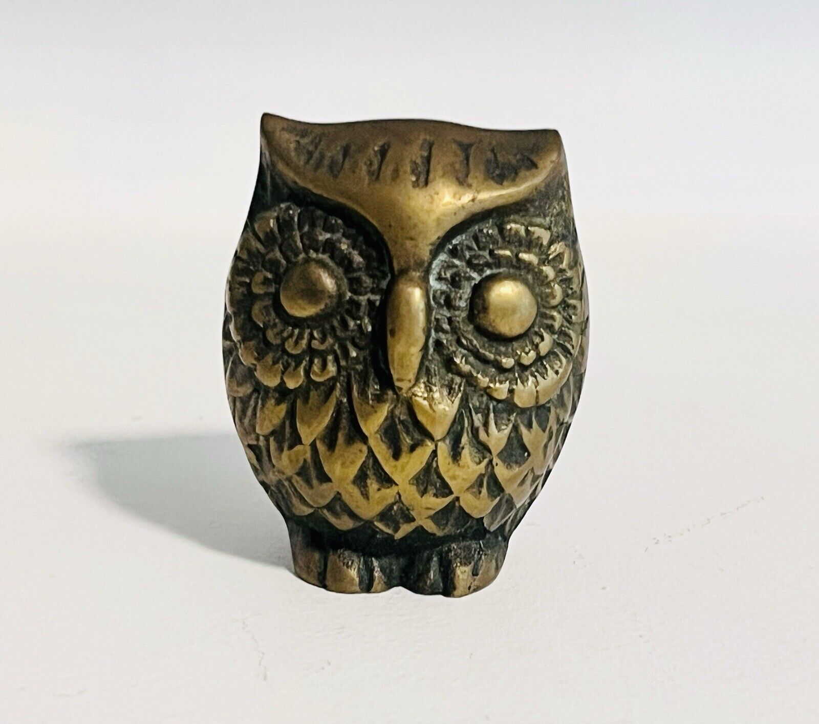 Vintage Mid Century Solid Brass Owl Figurine Paperweight Small MCM Decor