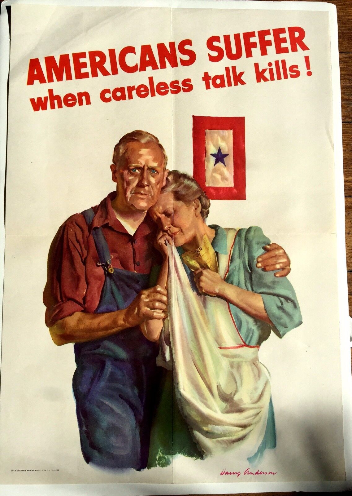 Authentic WWII Poster 1943 Americans Suffer When Careless Talk Kills