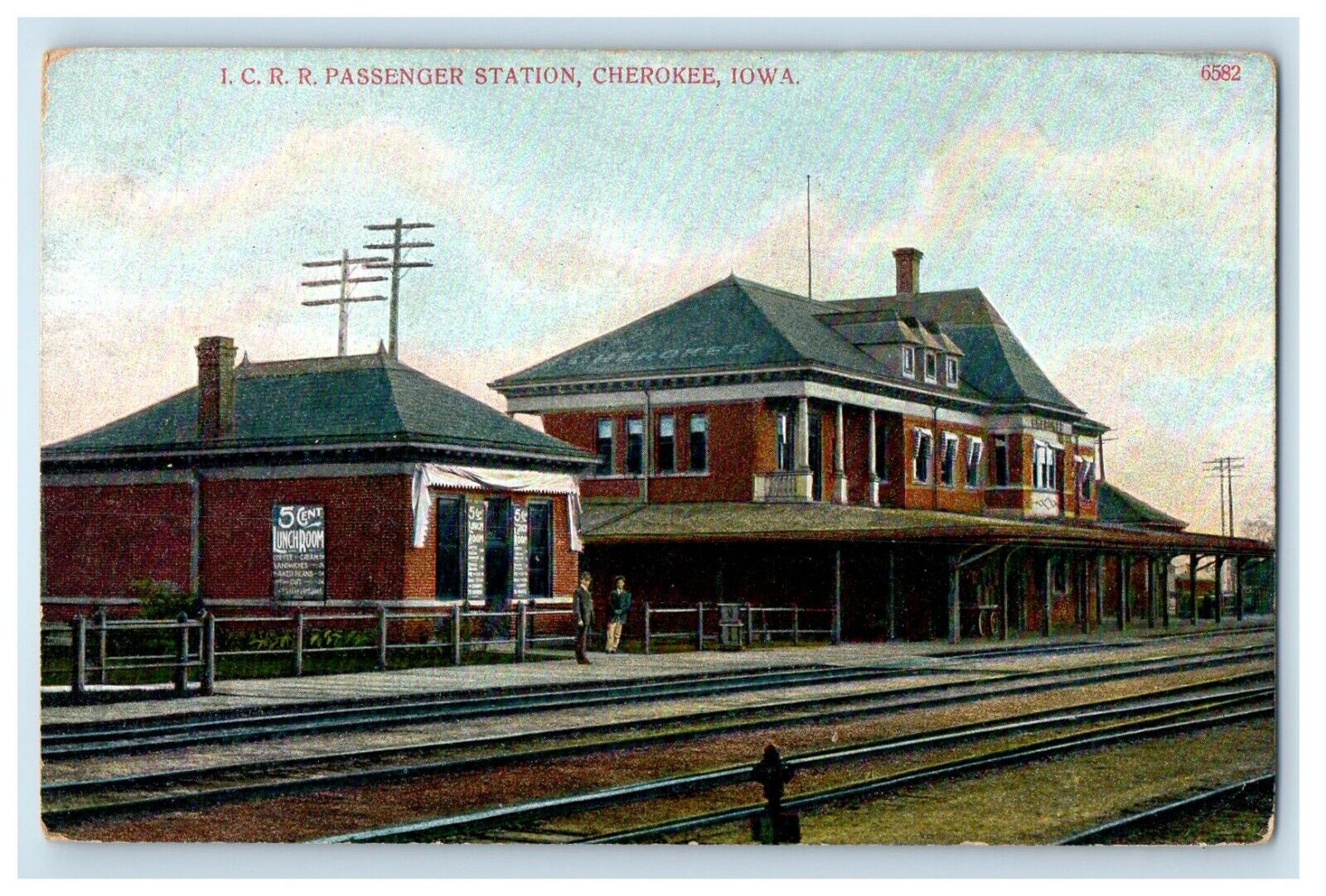 c1910's I. C. R. R. Passenger Station Depot Cherokee Iowa IA Antique Postcard