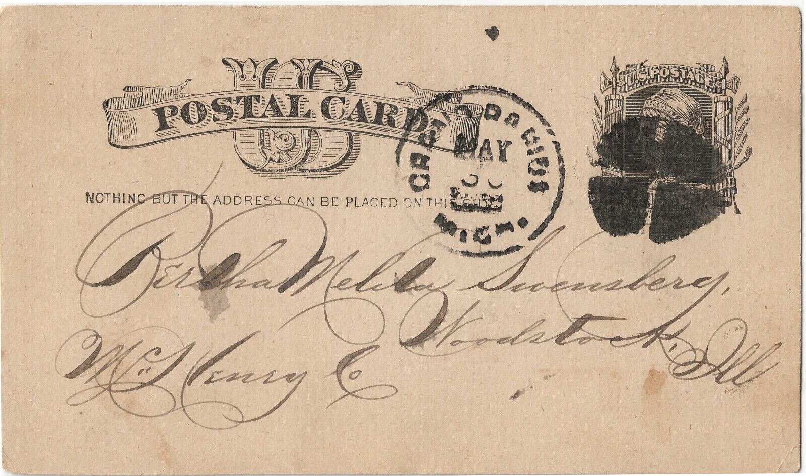 Postal Card US Liberty 1c 1884 Grand Rapids MI mentions Measles, Circus UX7