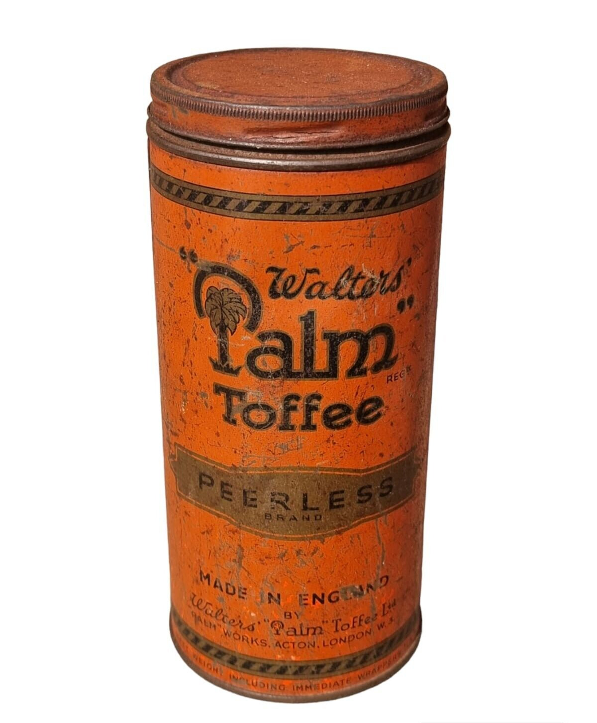 Vintage Old Antique Rare Walters Peerless Palm Toffee Adv Litho. Tin Box England