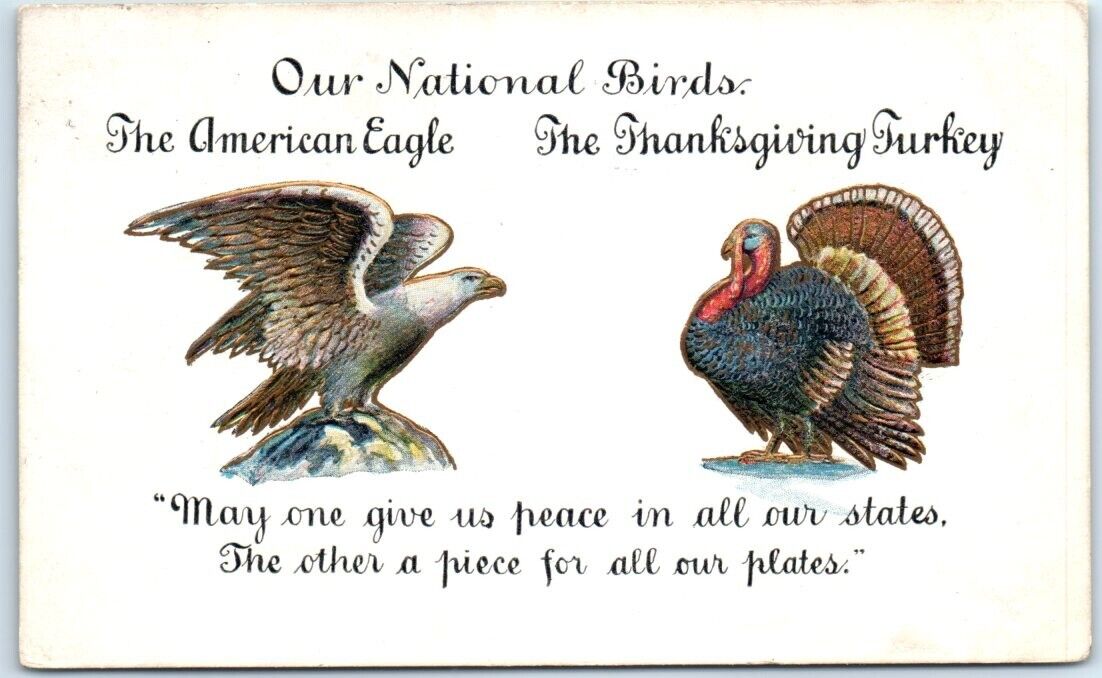 Postcard - Thanksgiving Greeting Card with Poem and National Birds Art Print