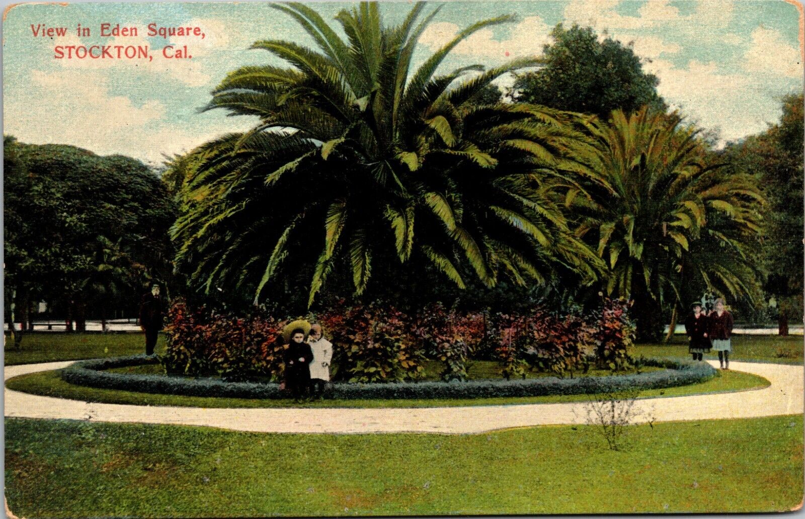 c1920 View in Eden Square Park Garden Stockton California CA Vintage Postcard
