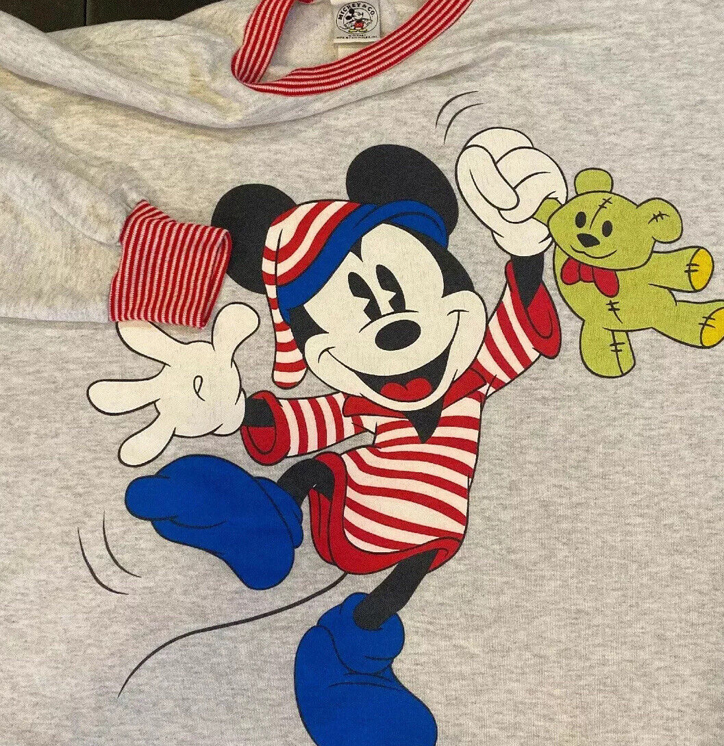 Vintage Disney Mickey Sweatshirt Pullover Graphic Retro 90s Pajamas Sz M RARE 