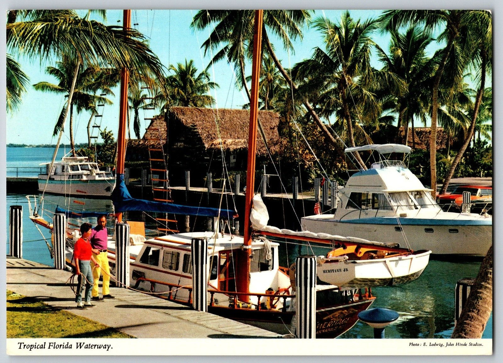 Tropical FL Florida - Waterways & Yacht Houseboats  - Vintage Postcard 4x6
