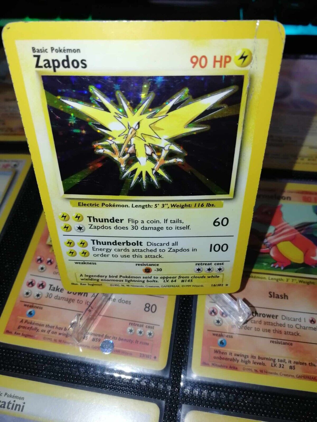 Zapdos Holo Base Set 1999 Unlimited Print VG, 16/102 Pokemon Card.