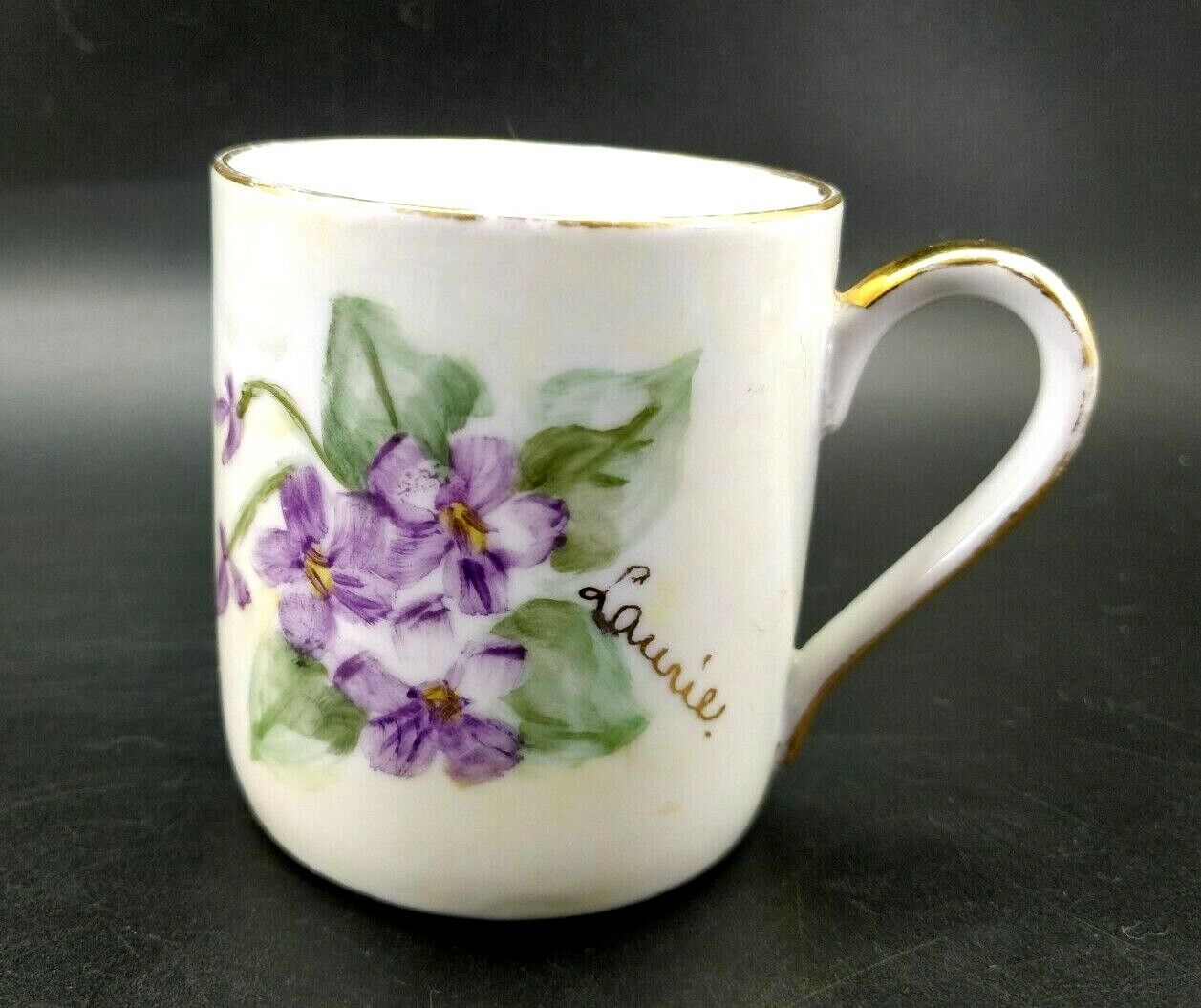 Hand Painted Small Cup Violets Signed Mug Germany 1964