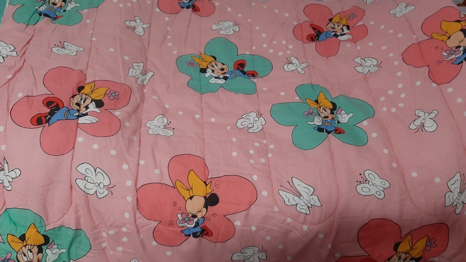 Used Disney Minnie Mouse Vintage Comforter Blanket Polka Dots Twin (Has Defects)