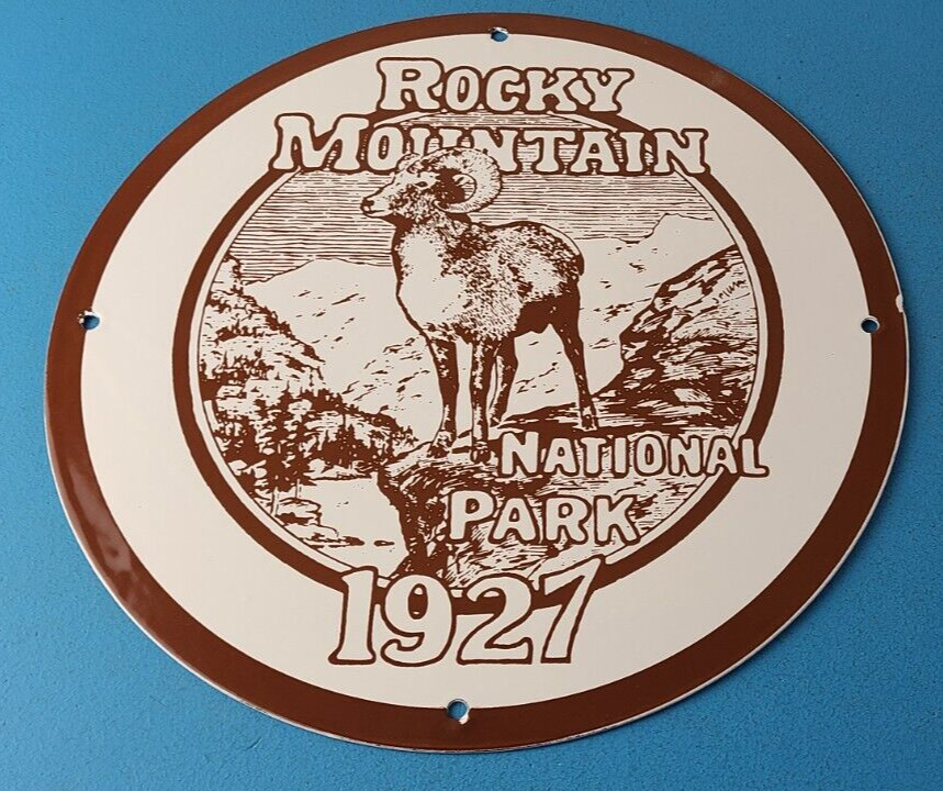 Vintage Rocky Mountains Sign - National Park Colorado Gas Pump Porcelain Sign