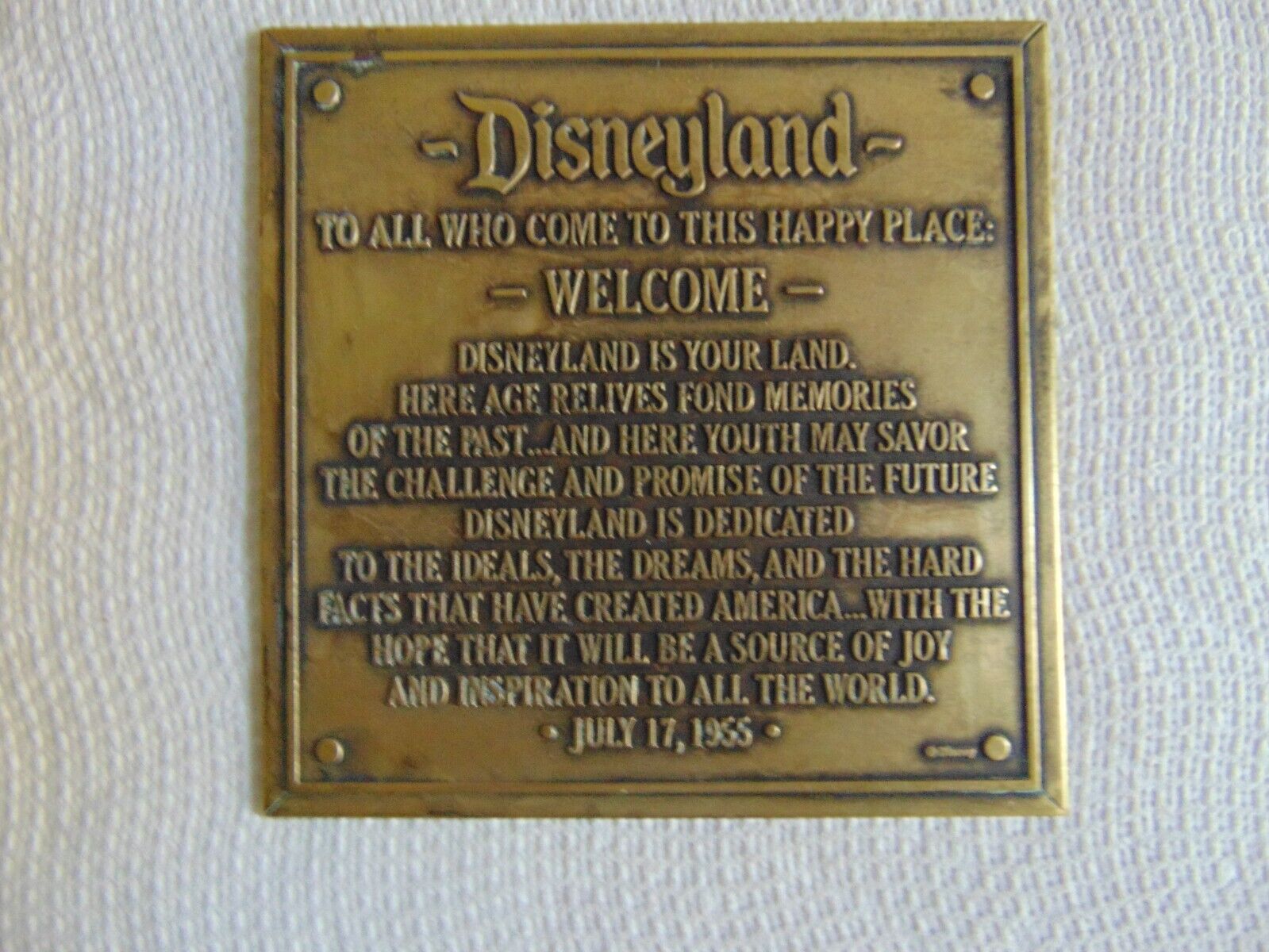 Disney Parks Disneyland Welcome BRASS Dedication Plaque & Limited Edition 1955