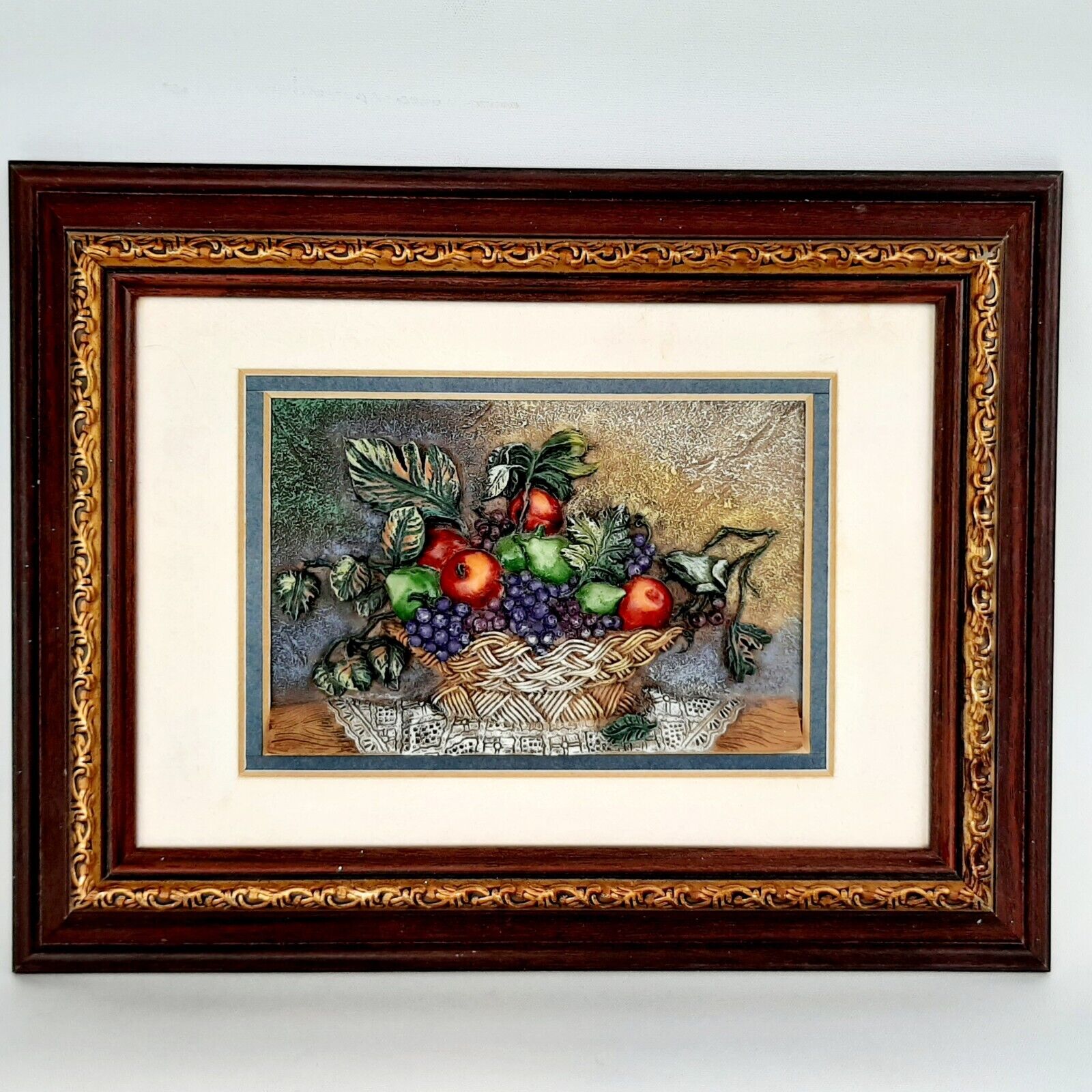 Vintage A. Richesco Corporation 3D Framed Art Fruit Basket SP172 Cottagecore 9x7