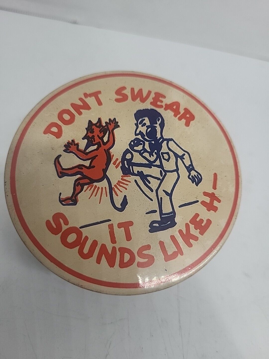 Don’t Swear Devil Cussing Swearing Bad Words Vintage Button Pin Badge Pinback