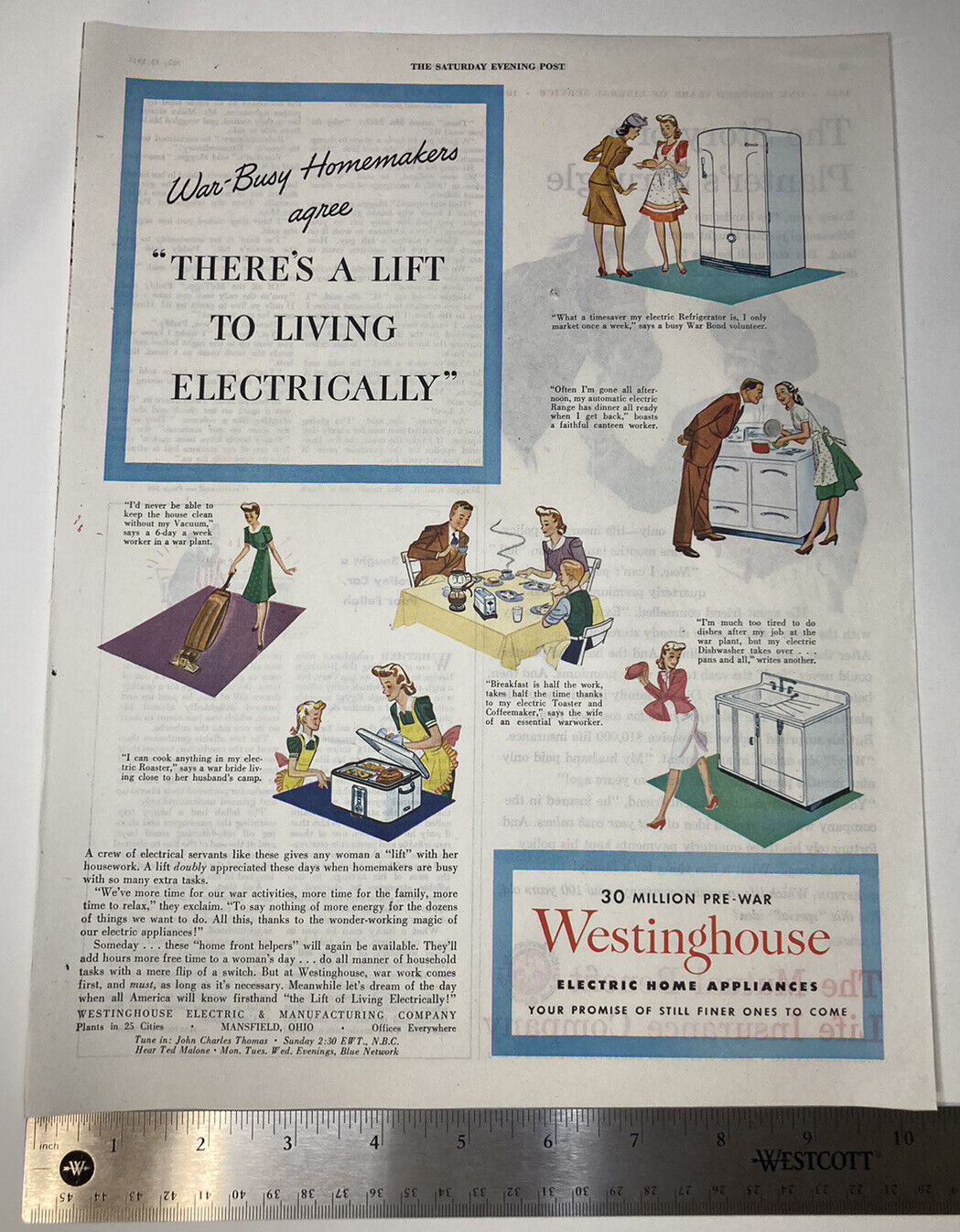 VINTAGE 1945 WW2 Era Print Ad Westinghouse Electric Home Appliances 10x14
