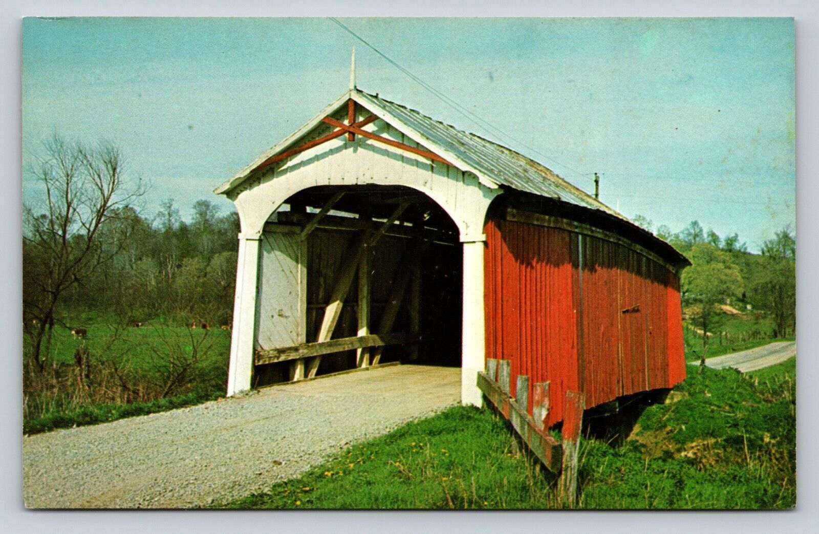Parks Covered Bridge Jonathan Creek Near Chalfant OH Vintage Postcard A106